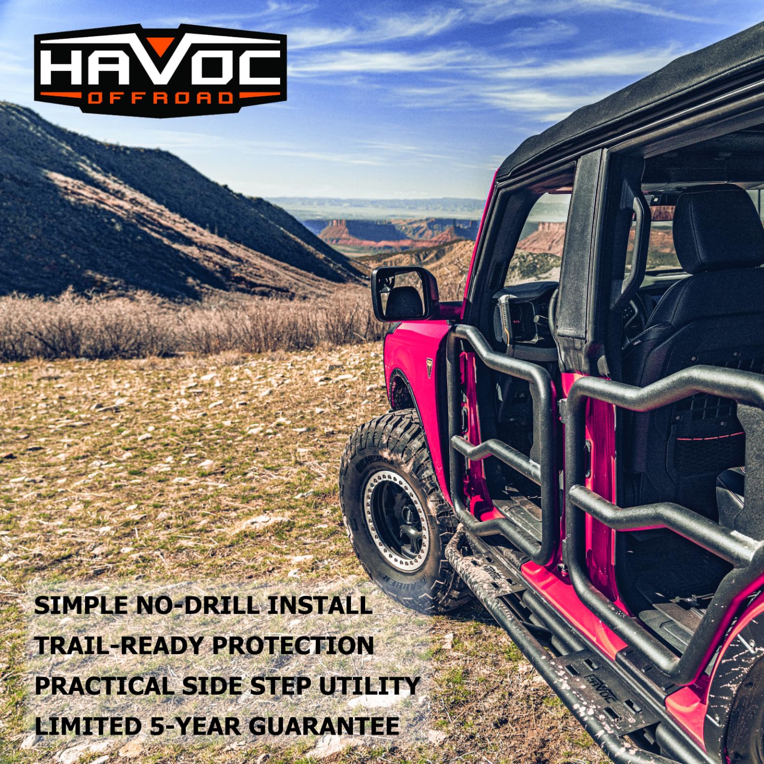 TrailCrawler Steps HAVOC OFFROAD for Ford Bronco 2-Door | Corrosion Resistant, Steel, Black | HFB-06-001 | 2021-2025 Ford Bronco, 2-Door
