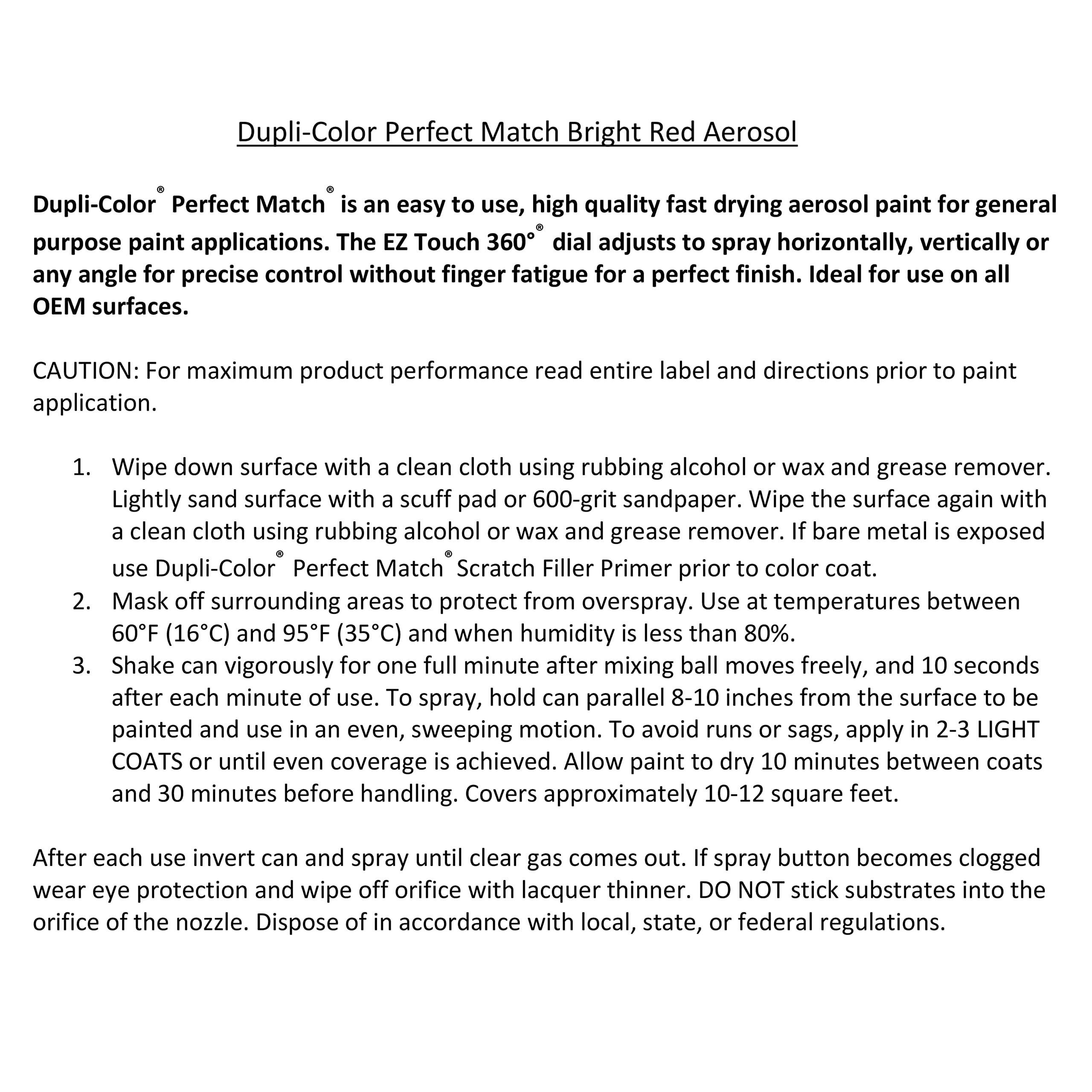 Automotive Spray Paint Dupli-Color EBGM03887 Perfect Match – General Motors Bright Red, 72 WA7475 – 8 oz. Aerosol Can