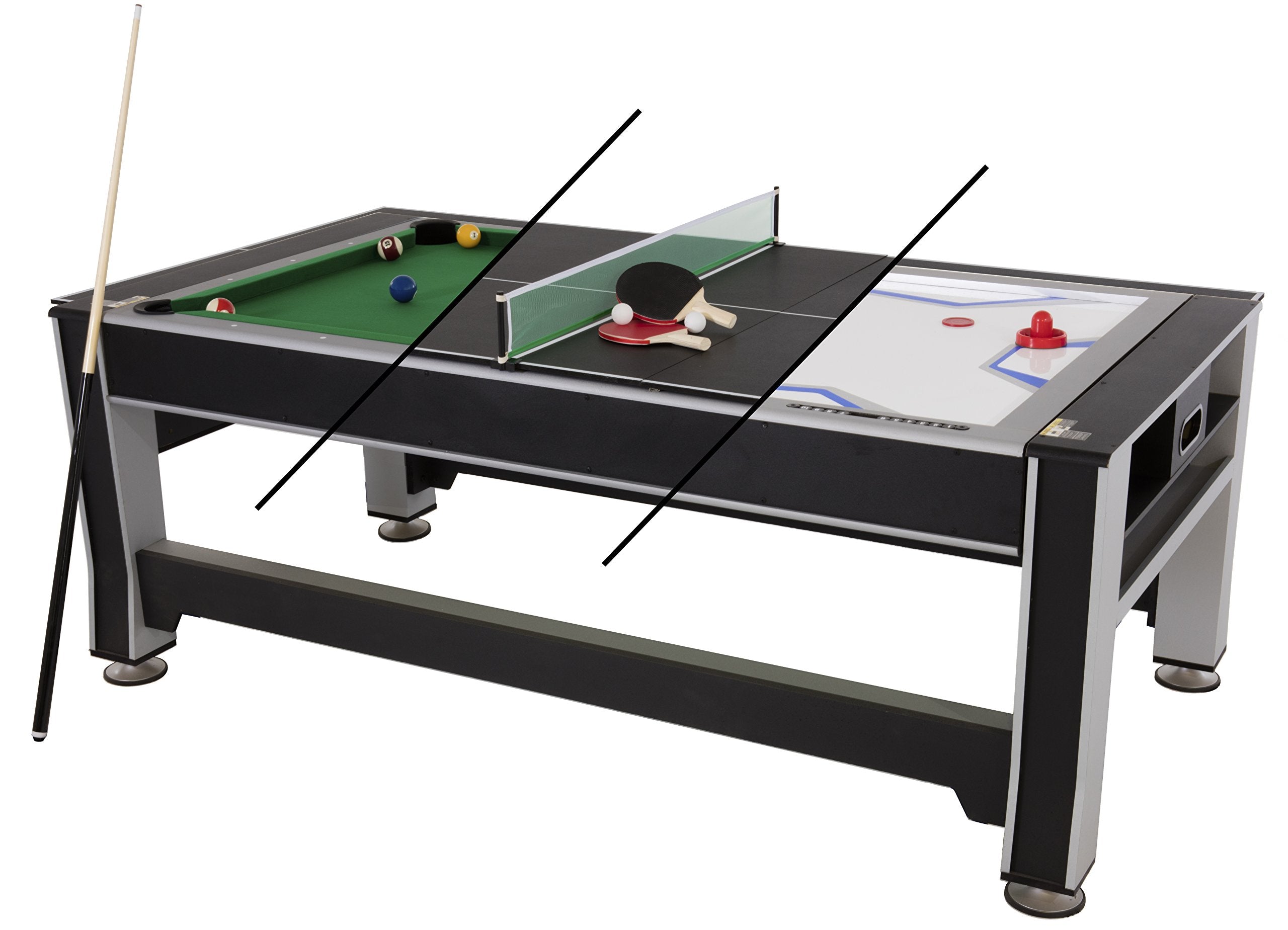 3-in-1 Triumph Rotating 7' Swivel Multigame Table - Air Hockey, Billiards/Pool, and Table Tennis - All Accessories Included