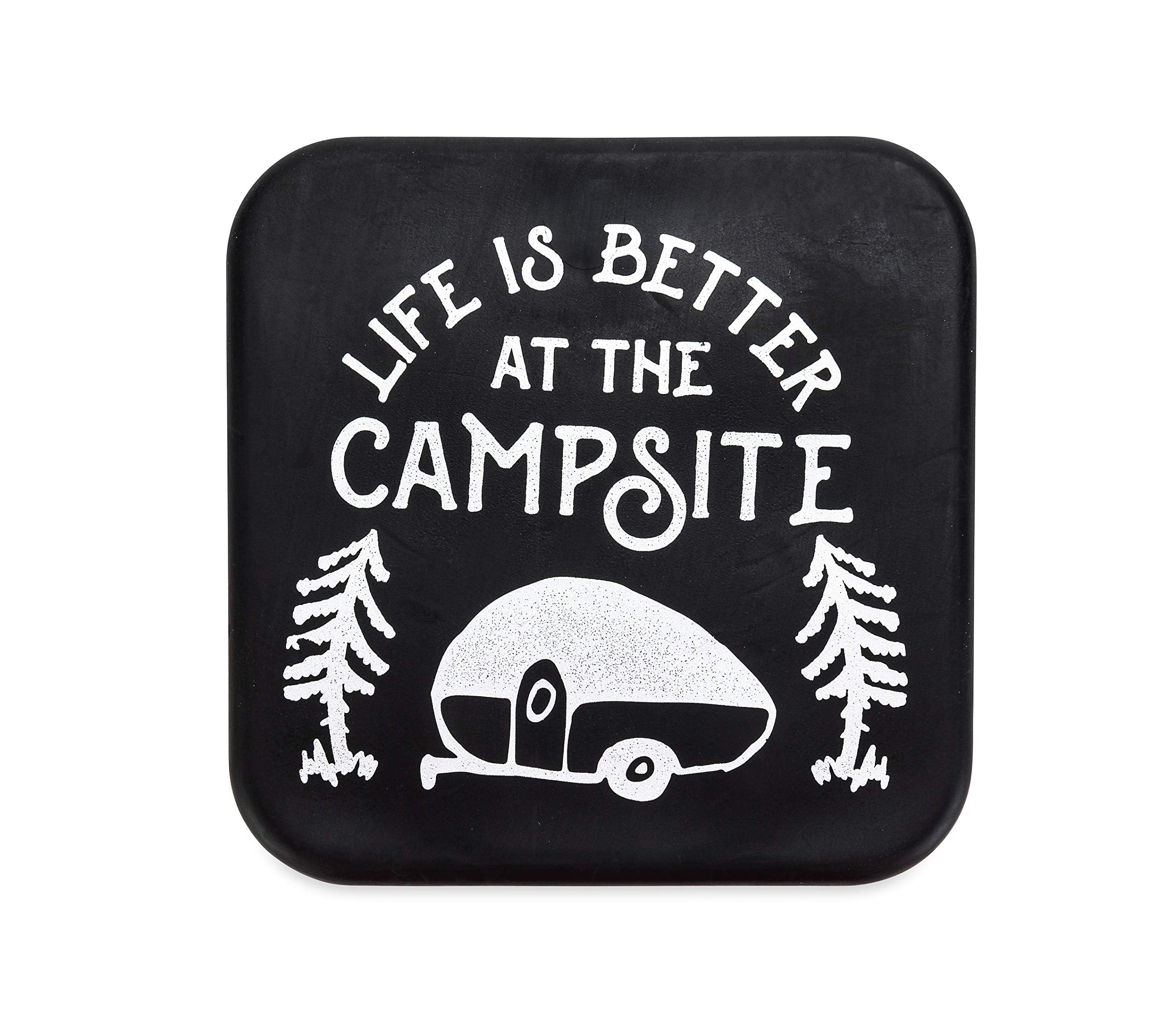 Hitch Receiver Cover Camco Life is Better at The Campsite | Protects Your Trailer Hitch Receiver from Debris, Dirt, Water and Rust | Life is Better at The Campsite Sketch Logo, Black/Silver (53410)
