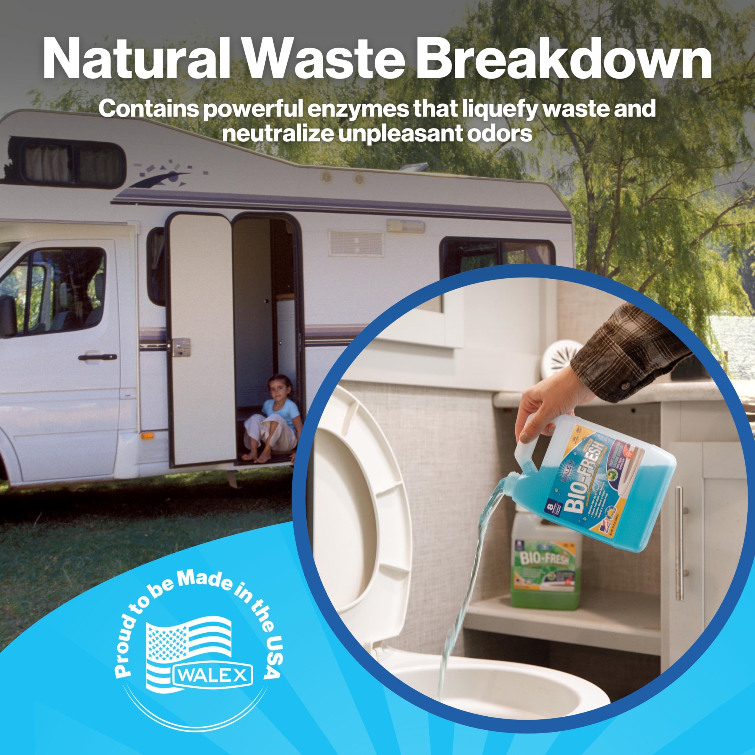 Bio-Fresh Walex Liquid Enzyme Holding Tank Treatment for RV, Camper & Marine - Black Water Tank Deodorizer, Liquifies Waste & Toilet Paper, Septic Tank Safe, Biocide-Free, Ocean Mist, 64oz