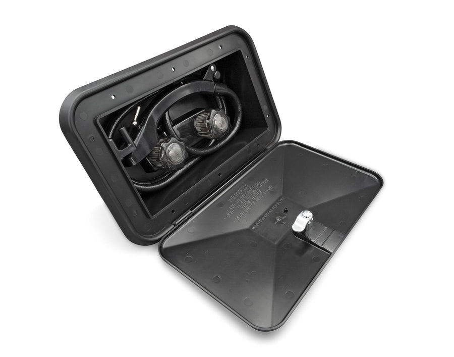 B&B Molders, Exterior Shower Box 94196 – Black, Self-Contained RV Hatch with Leak-Resistant Curved Shower Head, UV-Stable Acrylonitrile, OEM Replacement – Made in USA