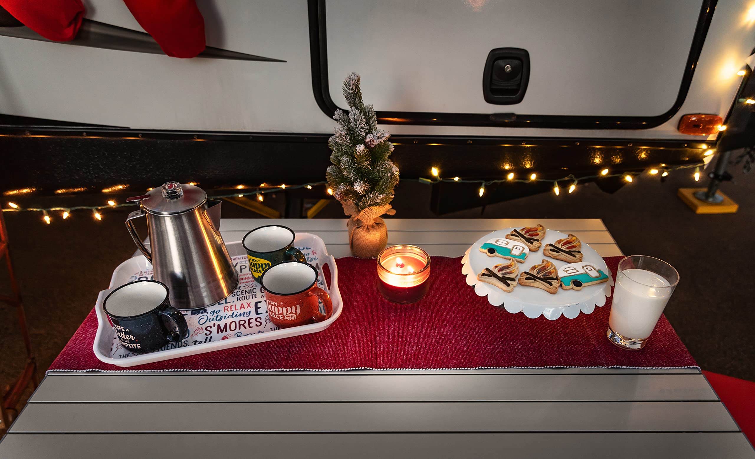 Camco Ceramic Coffee Mug is Better at The Campsite Life - Microwave and Dishwasher Safe - Features Green Background with Retro RV My Happy Place Design - Coffee Cup Holds 14oz. (53471)