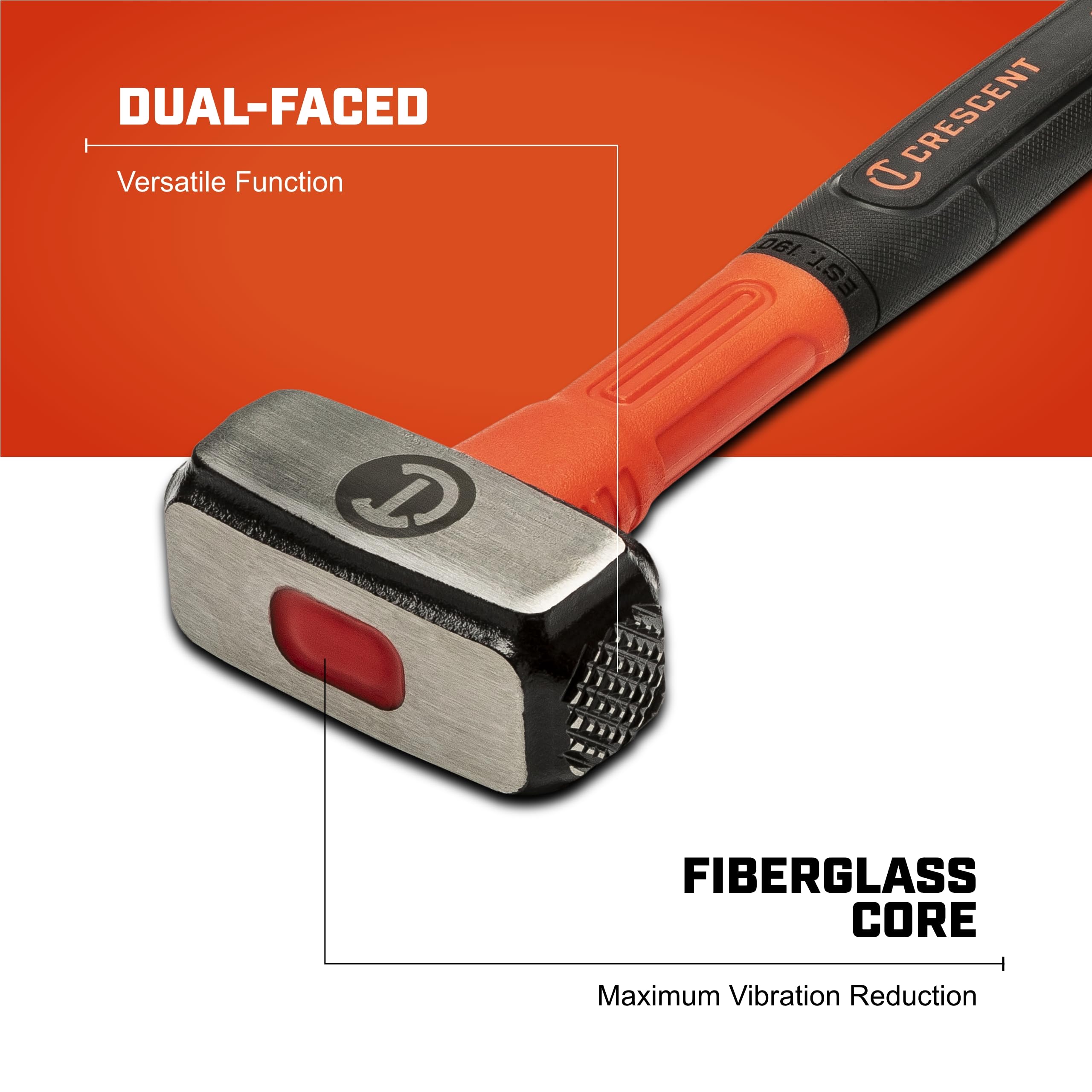 Fiberglass Crescent Drilling Hammer - Heavy Duty Construction Hand Tool for Home Improvement & Repair - 2 Lb - CHFDRL32