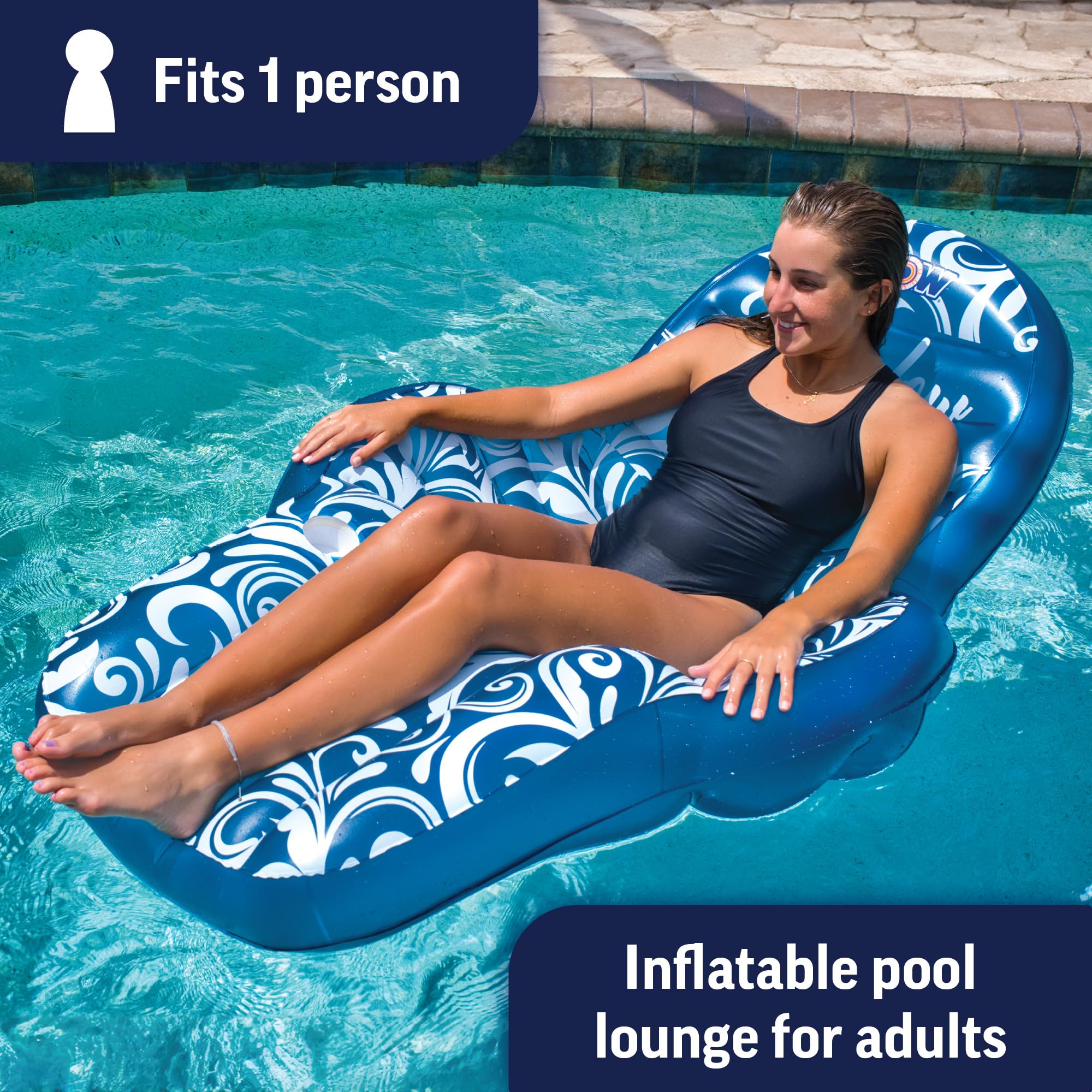 WOW Sports - Pool Float For Adults - Inflatable Lounge - Floating Pool Chair Comfotable Lounge