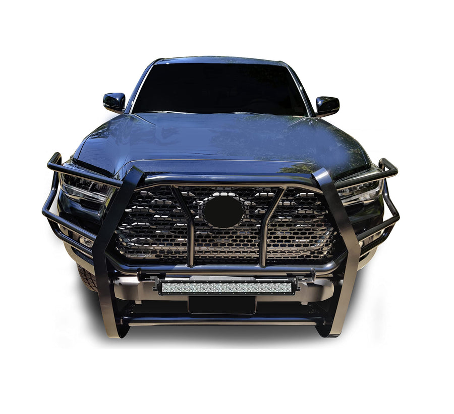 Heavy Duty Black Horse Rugged Grille Brush Bumper Guard Modular Black Come with 20" Double Row LED Light Compatible with 2016-2023 Toyota Tacoma-RU-TOTA16-B-KIT