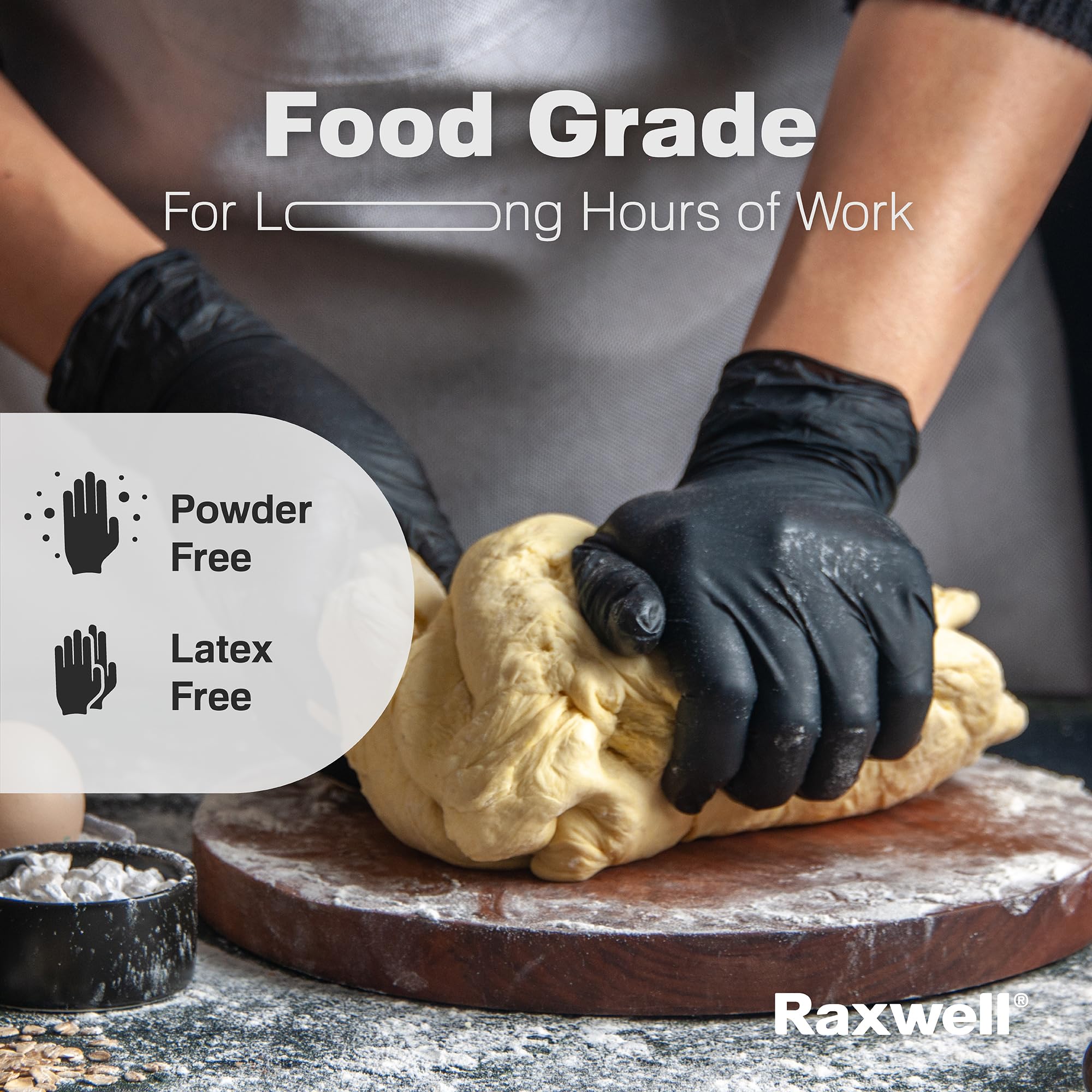 Disposable Black Nitrile Gloves Raxwell - Textured Grip for Cooking & Food Prep - Powder-Free & Latex-Free Protection - Mechanic-Grade Heavy Duty Nitrile Gloves - XX-Large, 4.5 mil, Pack of 90