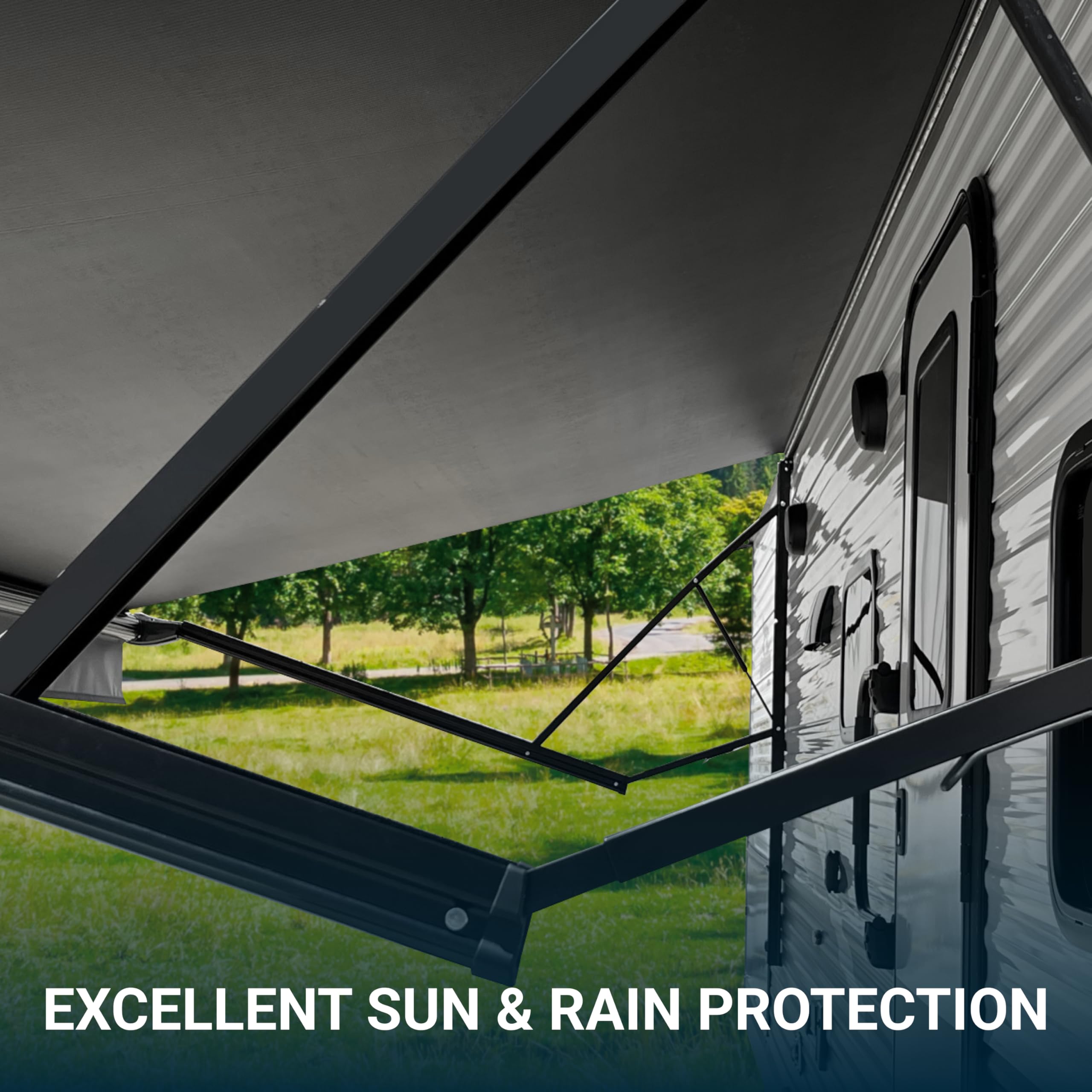 16' Velarium RV Canopy/Roll Tube Black Complete Canopy with 12V LED Light, Sewn Seams, Available Lengths from 10' to 22' - RVs, Tailgating, and Outdoor Events with Reliable Coverage