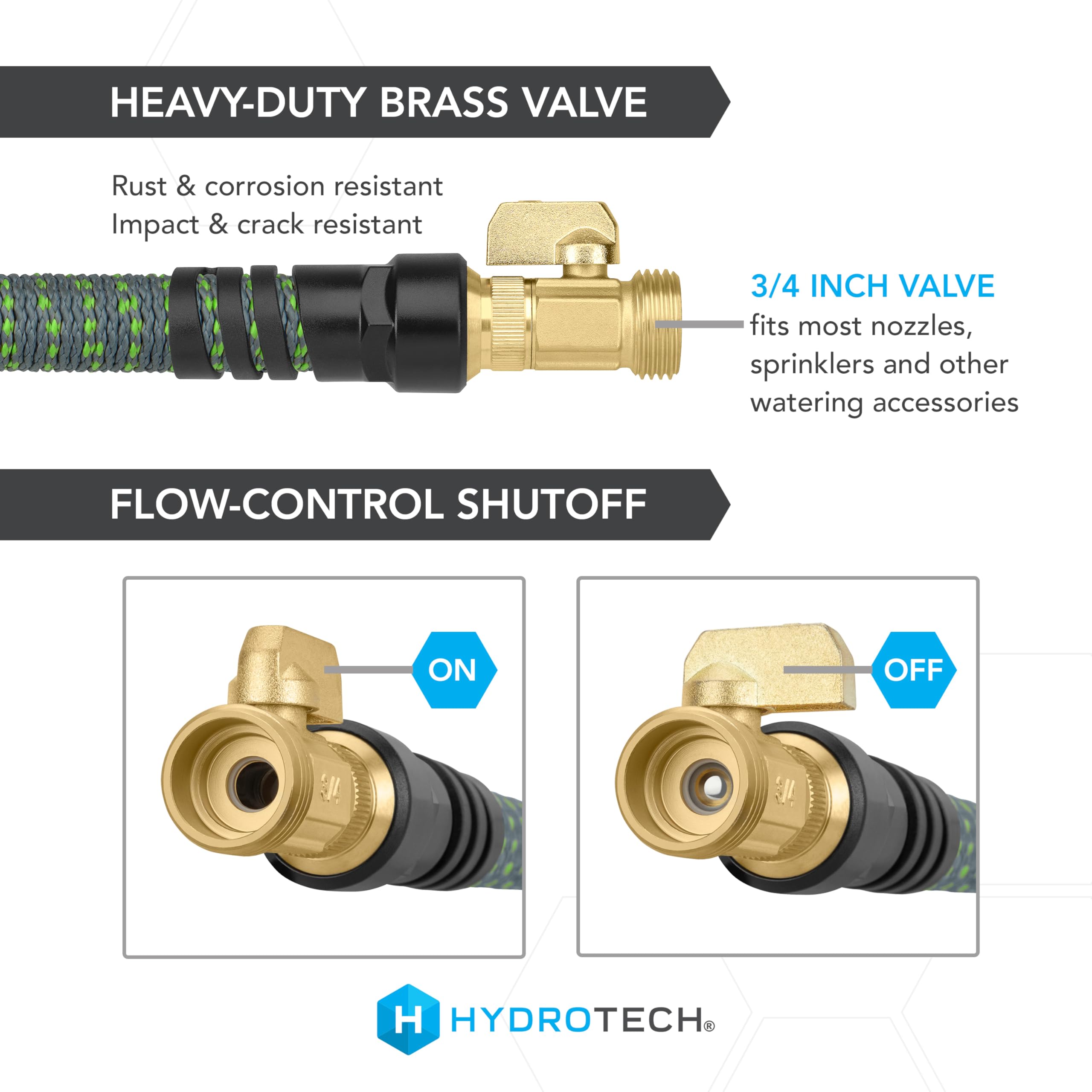 50 ft HydroTech Expandable Garden Hose - Burst Proof & Lightweight, Flexible Water Hose with Durable Reinforced Latex Core & Solid Brass Fittings for Lawn, Garden, Car Washing