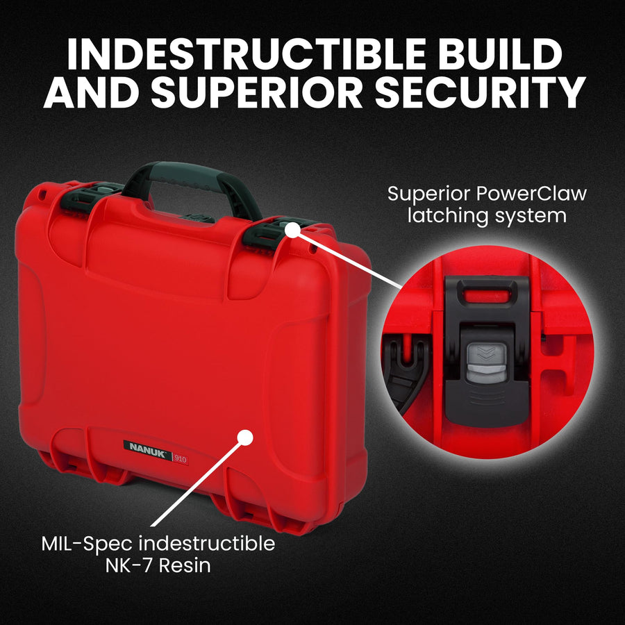 NANUK 910 Hard Case with IP67 Waterproof, Customizable Cubed Foam, Dustproof and Impact Resistant, 14.3” x 11.1” x 4.7”, Rugged Construction for Ultimate Protection, Made in Canada – Red
