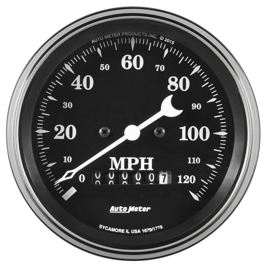 Speedometer AutoMeter 1779 Gauge (Old TYME Black Gauge, Speedo., 3 3/8", 120Mph, Elec. Prog.with Wheel Odo, Old TYME Black)