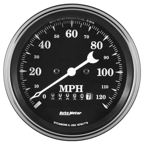 Speedometer AutoMeter 1779 Gauge (Old TYME Black Gauge, Speedo., 3 3/8", 120Mph, Elec. Prog.with Wheel Odo, Old TYME Black)