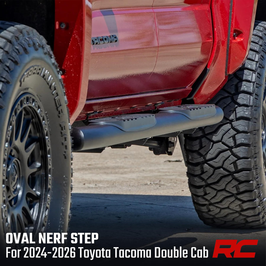 Rough Country Nerf Steps Oval for Toyota Tacoma Double Cab (2024-2026) - OEM Style Rails with Built-in Side Steps