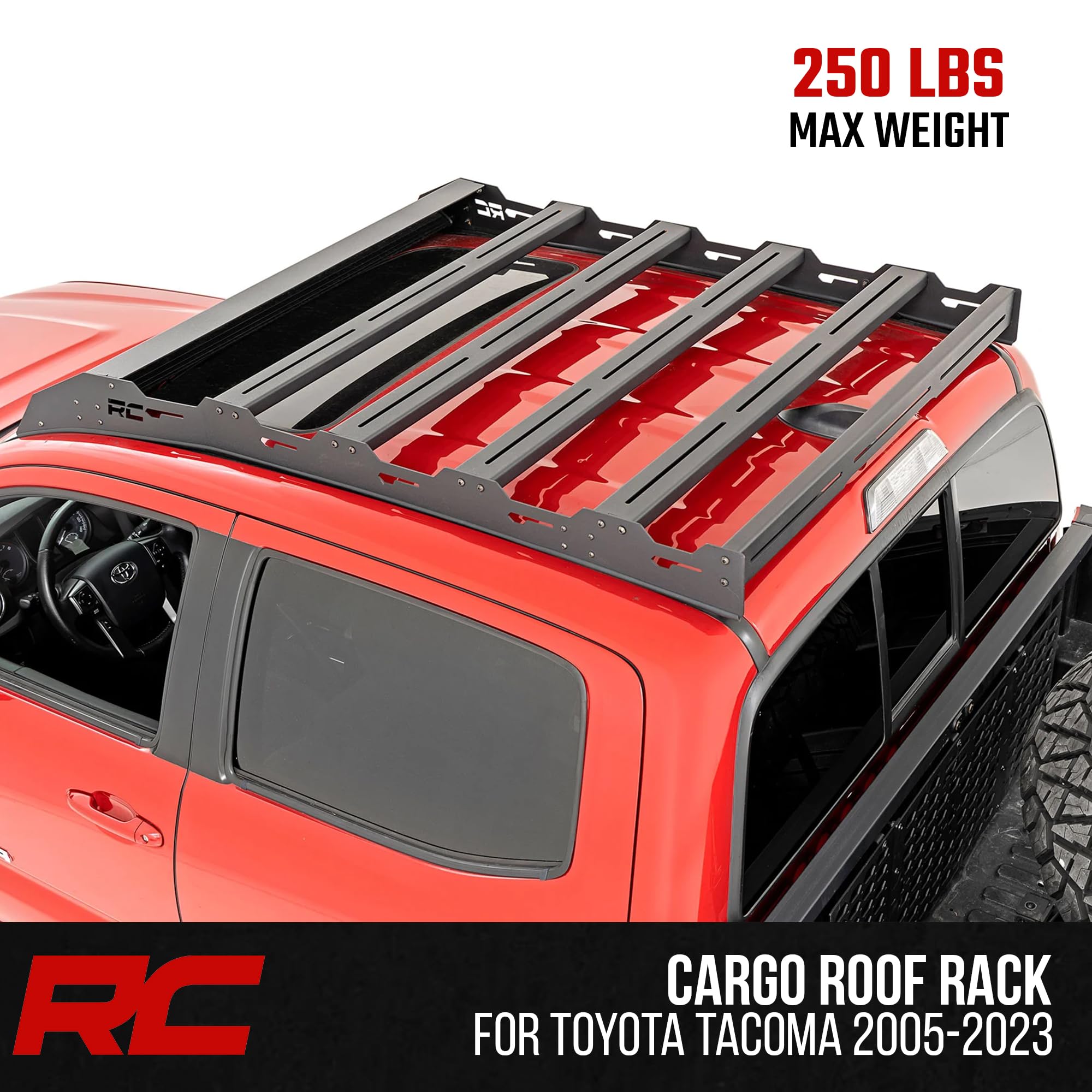 Rough Country Roof Rack System for Toyota Tacoma (2005-2023) CrewCab with 40" LED Light Bar - Easy Bolt-on Install, Includes 40" LED Light Bar