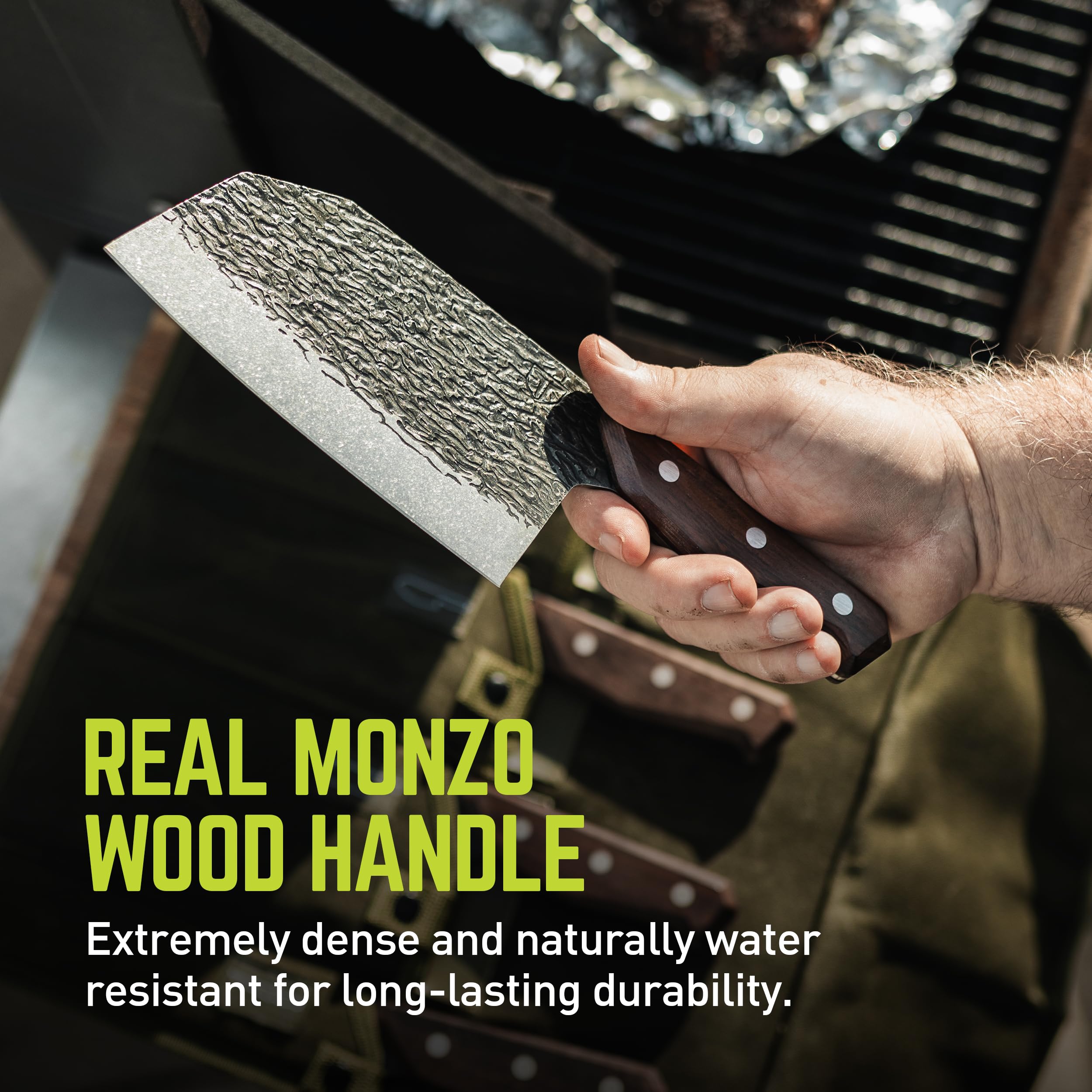 PrimalForge TRUE Chopper Knife | Easy Chopping, Home & Professional Use, Sharp 5Cr15MoV Stainless Steel Blade, Wood Handle, Hand Forged Appearance, Hand Wash Only