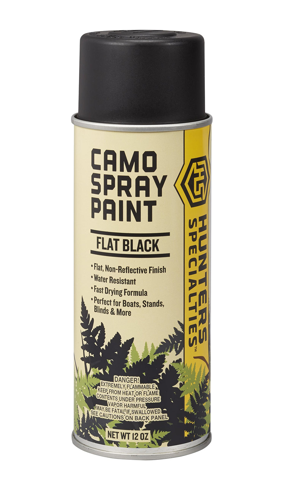 Camo Spray Paint Hunters Specialties - Non-Reflective Finish Water Resistant Fast Drying Paint for Treestands, Decoys, Blinds & Other Hunting Equipment, 12 Oz Spray Can - FLAT BLACK