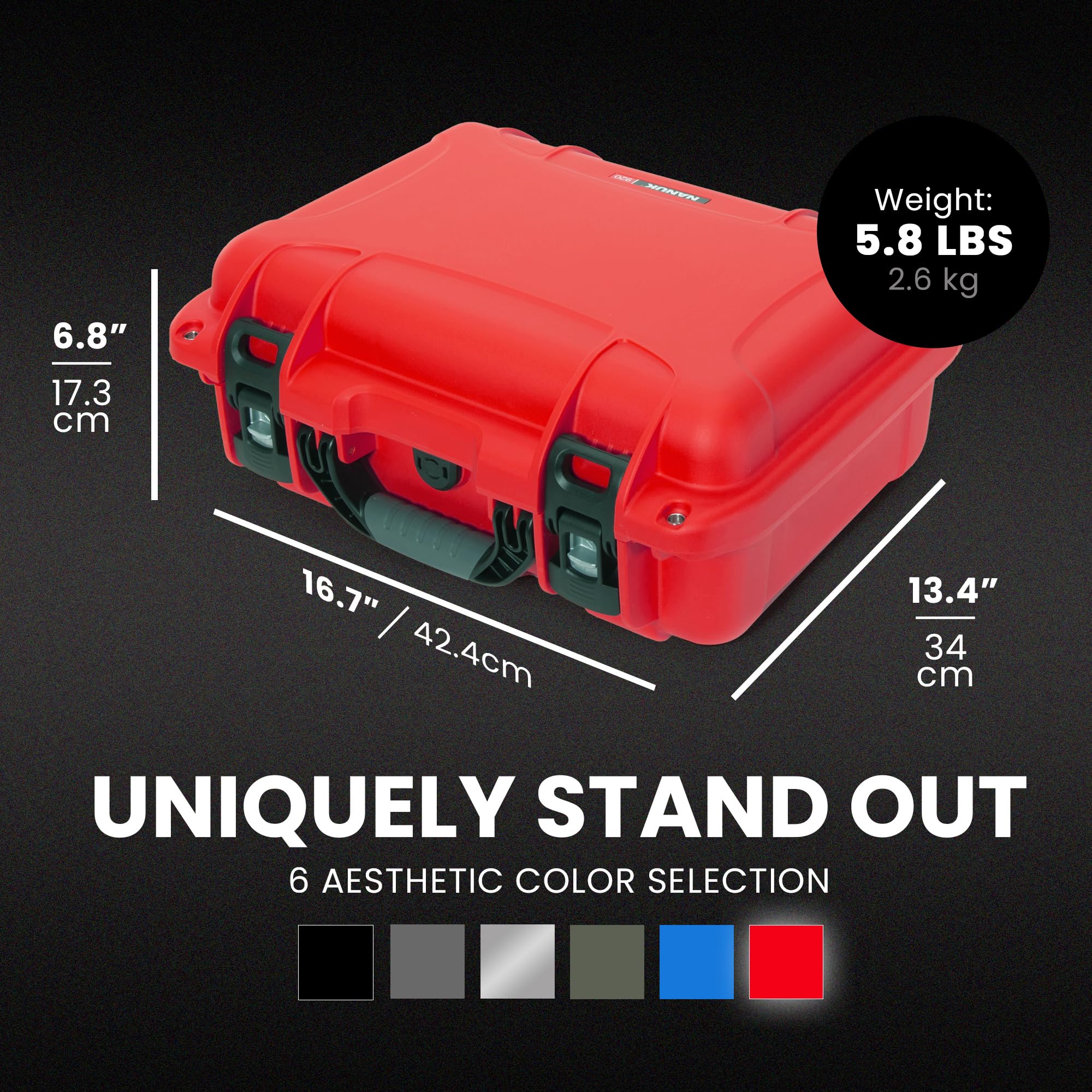 Pro Photo Kit NANUK 920 – Waterproof Travel Camera Hard Case with Padded Dividers & Lid Organizer, 16.7” x 13.4” x 6.8”, Dustproof & Impact-Resistant, Airline Carry-On Approved – Red