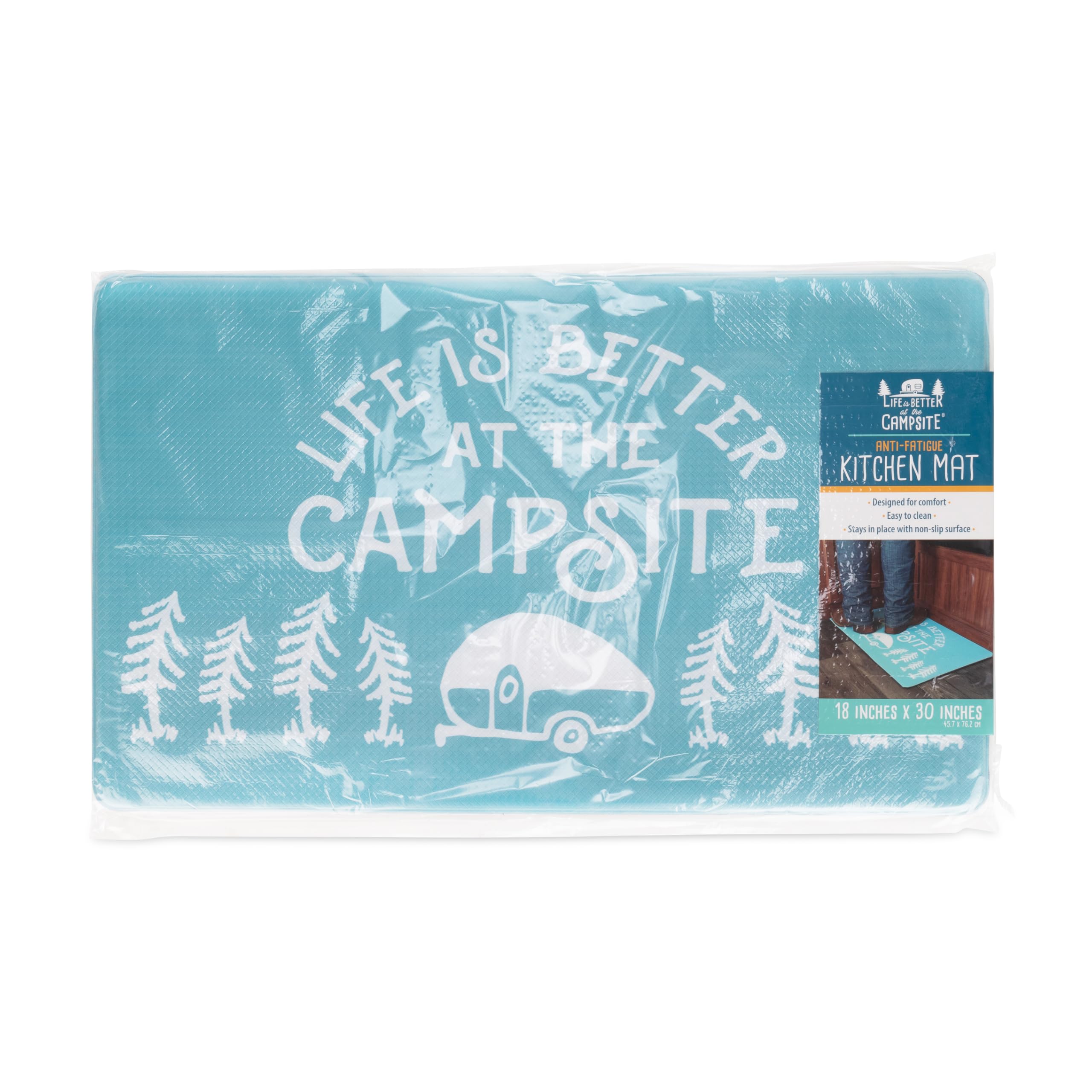 Camco Anti-Fatigue Kitchen Mat - Life is Better at The Campsite Features RV Sketch Design - Reduces Discomfort While Standing for Extended Time - Features a Non-Slip Surface - 30 x 18 x 3/4 in (53435)