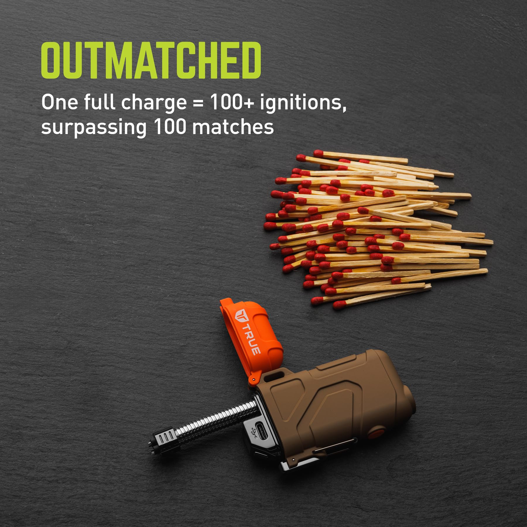 Plasma Lighter True XRL | Flameless and Fuel-Free, Plasma Arc Technology, 100+ Ignitions on a Single Charge, Windproof, Water-Resistant, Compact and Rugged Design - Tan/Orange