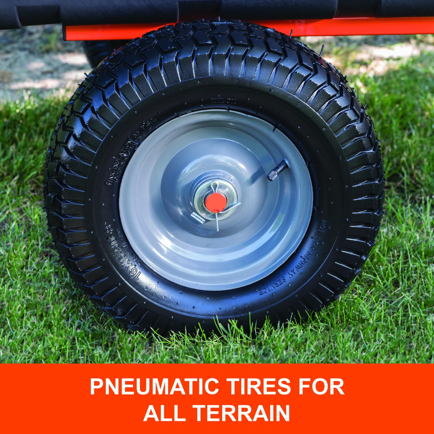 1,000-Pound Capacity Agri-Fab 45-0553 Poly Swiveling Tow Behind Dump Cart, 18 Cubic Feet Capacity, 80 Degree swiveling, 52 Degree Dumping, 16-Inch x 6.5-Inch Pneumatic Turf Tread Tires