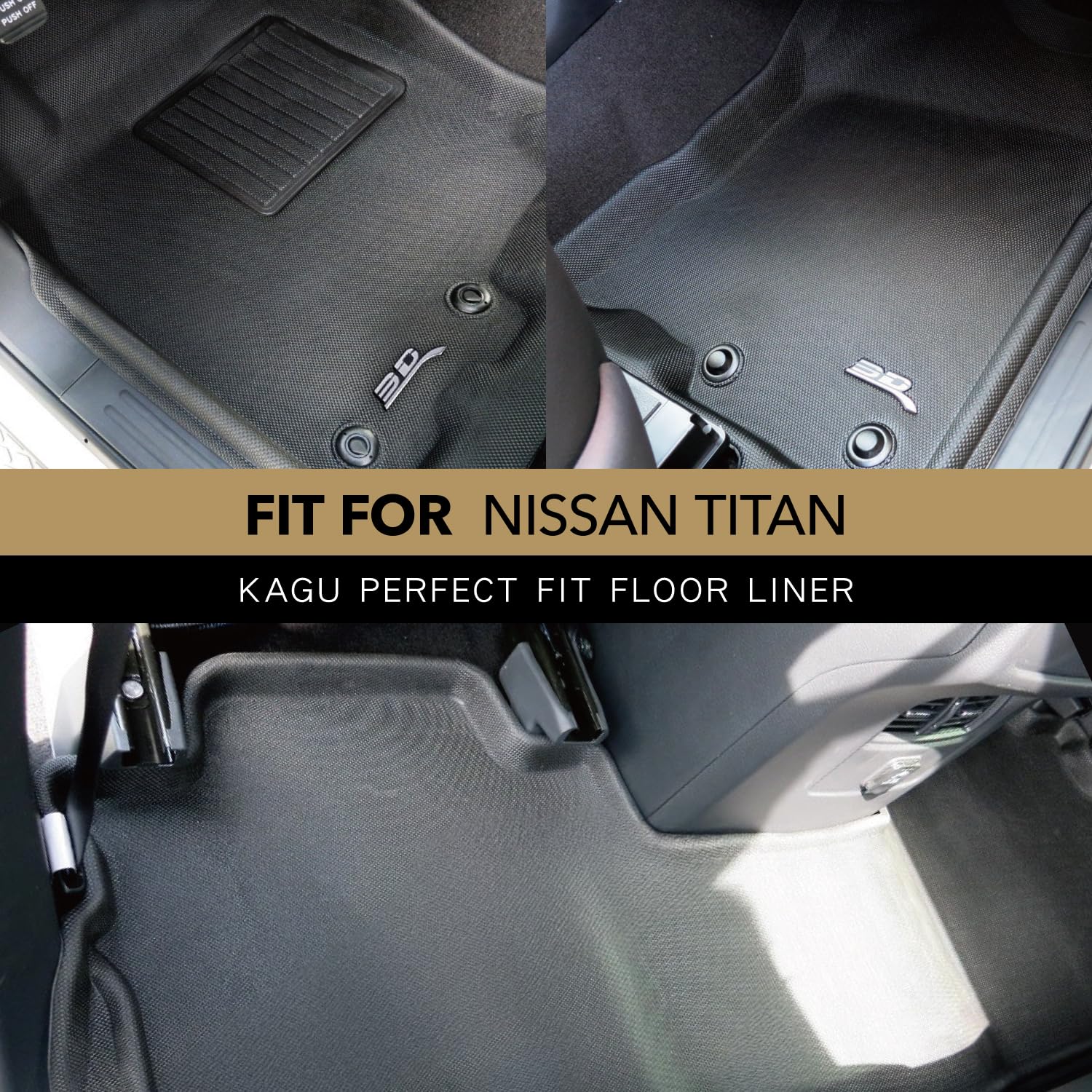 3D MAXpider Kagu Custom Fit Floor Mat (Black) Compatible with Nissan Titan Crew CAB 2016-2023 - Full Set