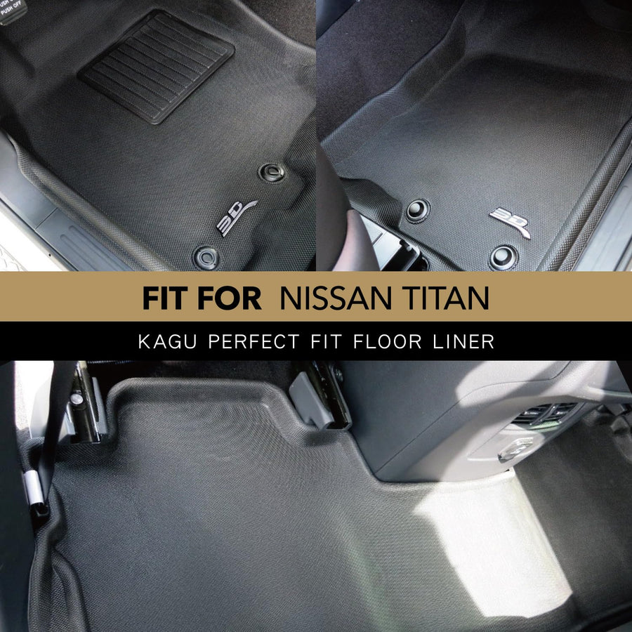 3D MAXpider Kagu Custom Fit Floor Mat (Black) Compatible with Nissan Titan Crew CAB 2016-2023 - Full Set