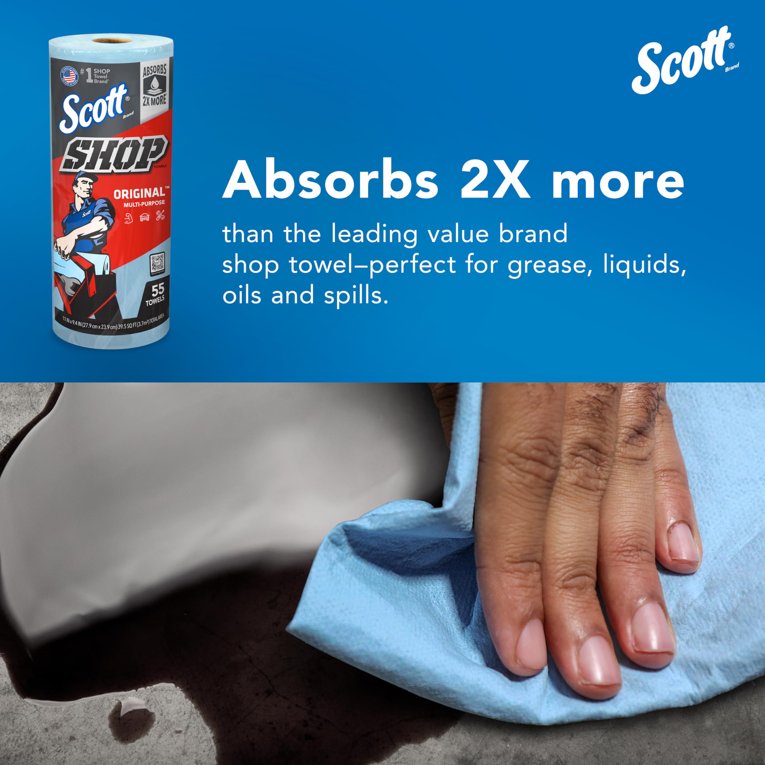 Scott Original Shop Blue Towels (75130), 9.4"x11" Cloth-like Paper Towel (30 Rolls of 55 Sheets, 1,650 Sheet Total)