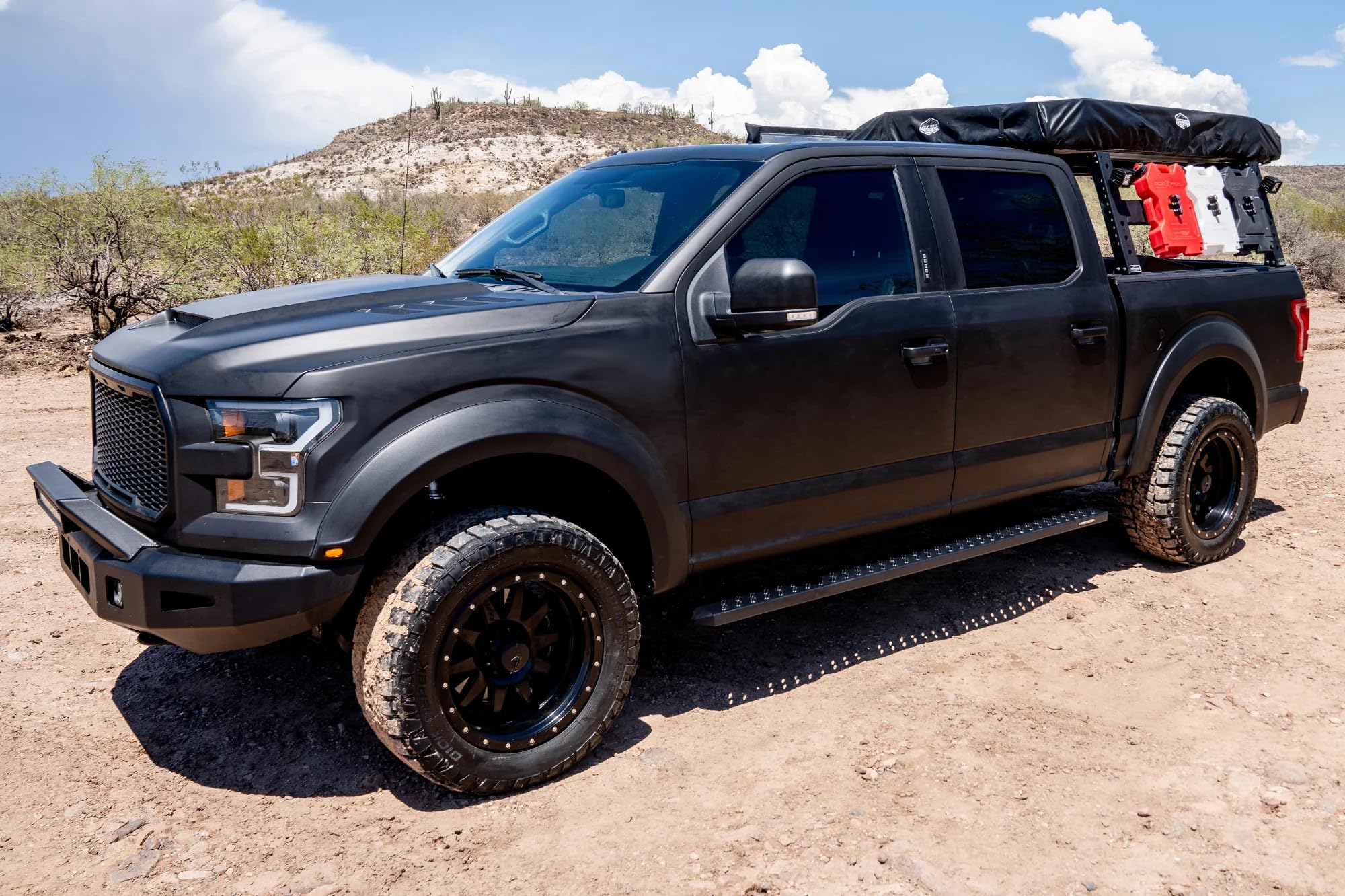 Raptor Series Running Boards 6.5in Wide Sawtooth Grip Black Aluminum Steps Compatible with 05-23 Tacoma Double Cab