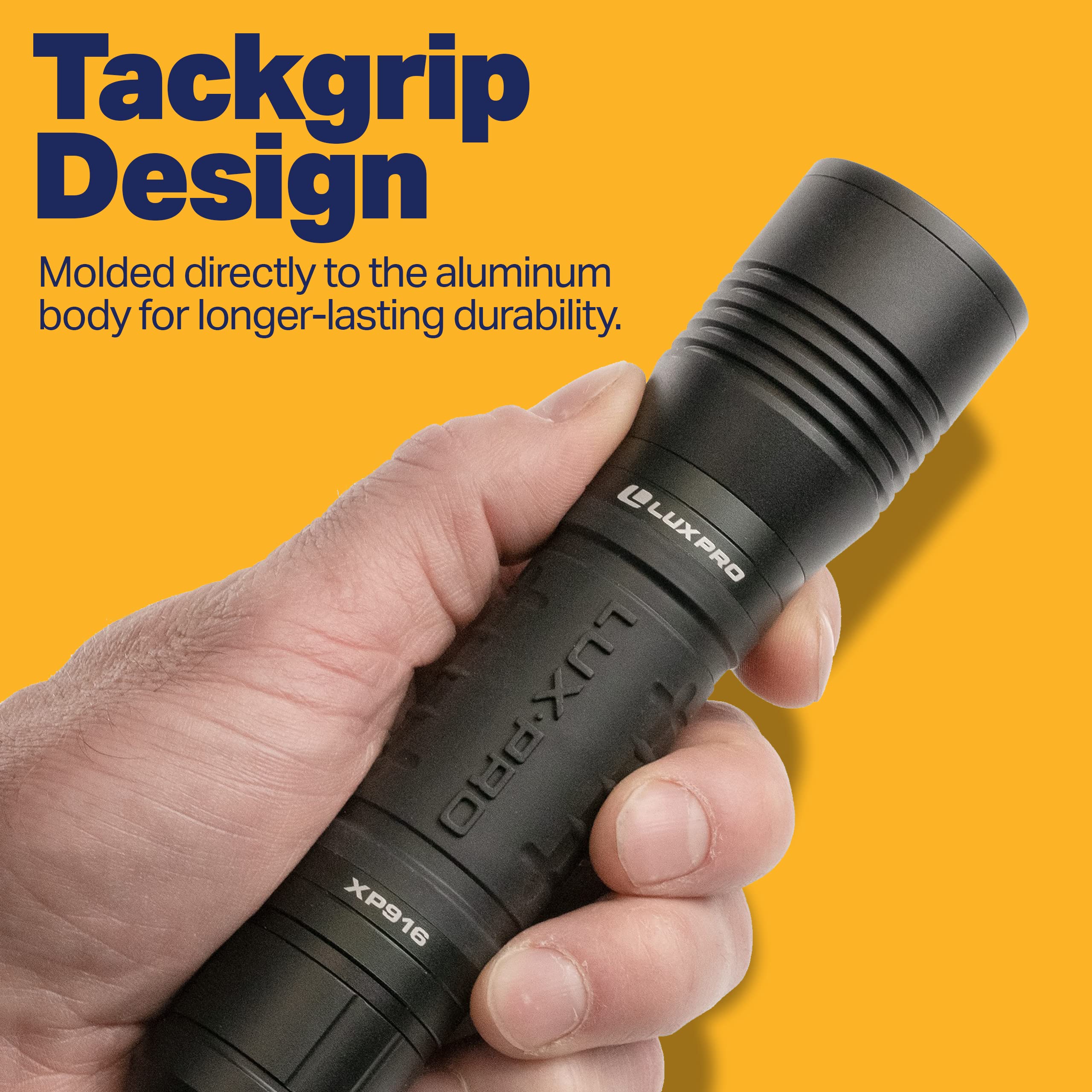 Pro Series LUXPRO 800 Lumen LED Rechargeable Flashlight - Features Patented TackGrip with Aircraft-Grade Aluminum and LPE Optics - Camping Accessories with Micro USB Charge Port - Batteries Included