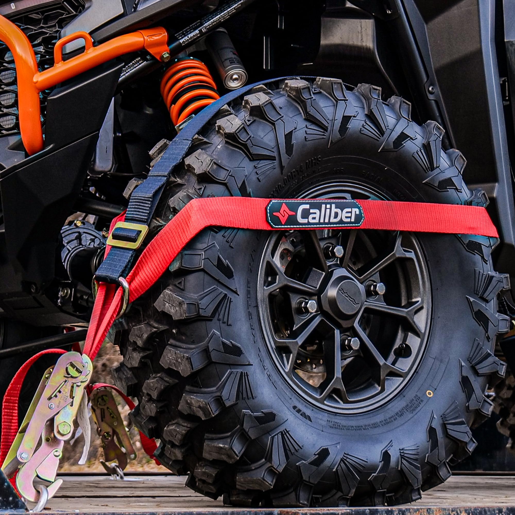 Caliber Heavy-Duty Trailblazer ORV Tie Down Straps, 2-Way Tension Around Tire with 11,000 lbs. Break Strength, 4-Pack