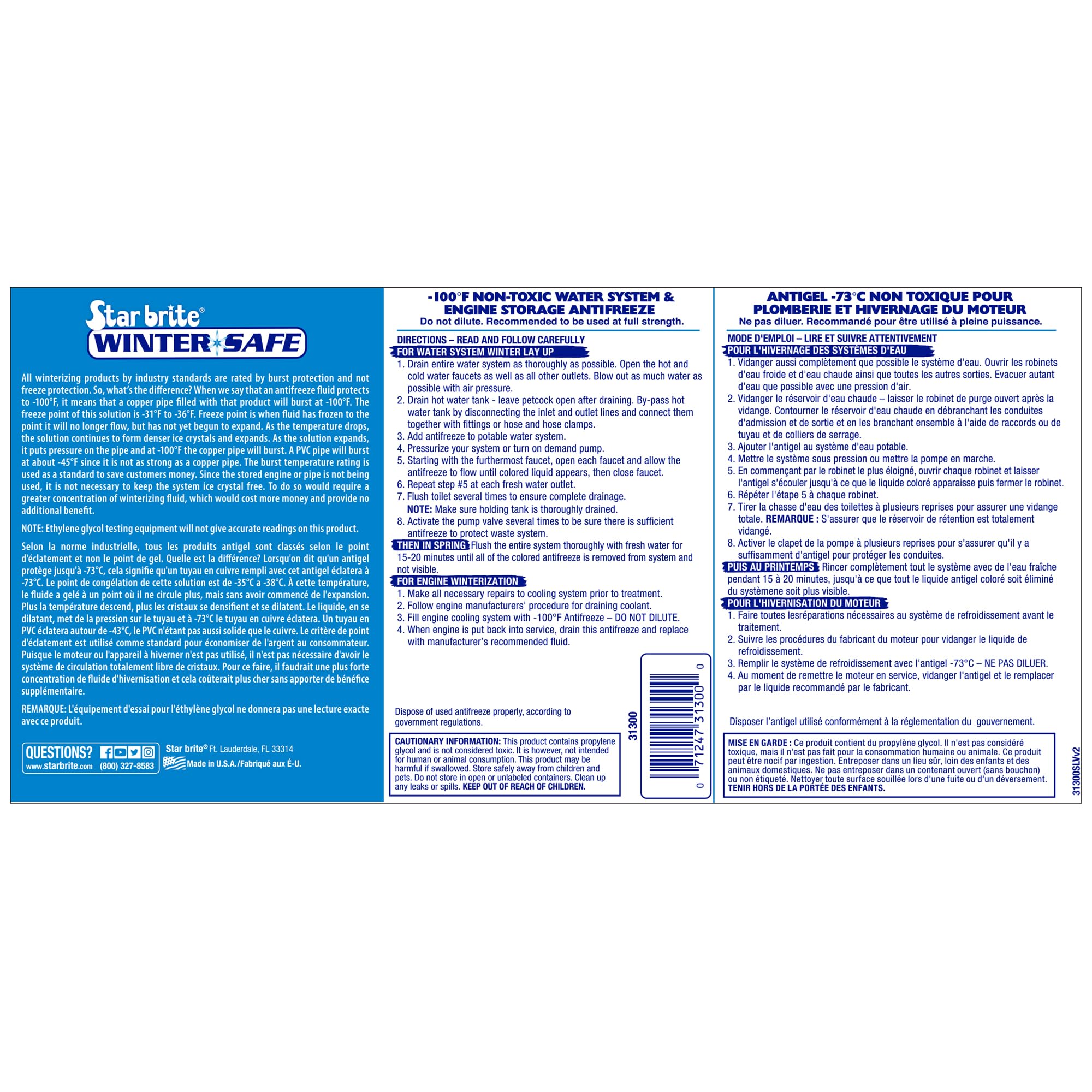 Winter Safe STAR BRITE -100°F Non-Toxic Antifreeze for Water Systems & Engine Storage – Safe for All Pipes, RVs, Boats, and Home Plumbing
