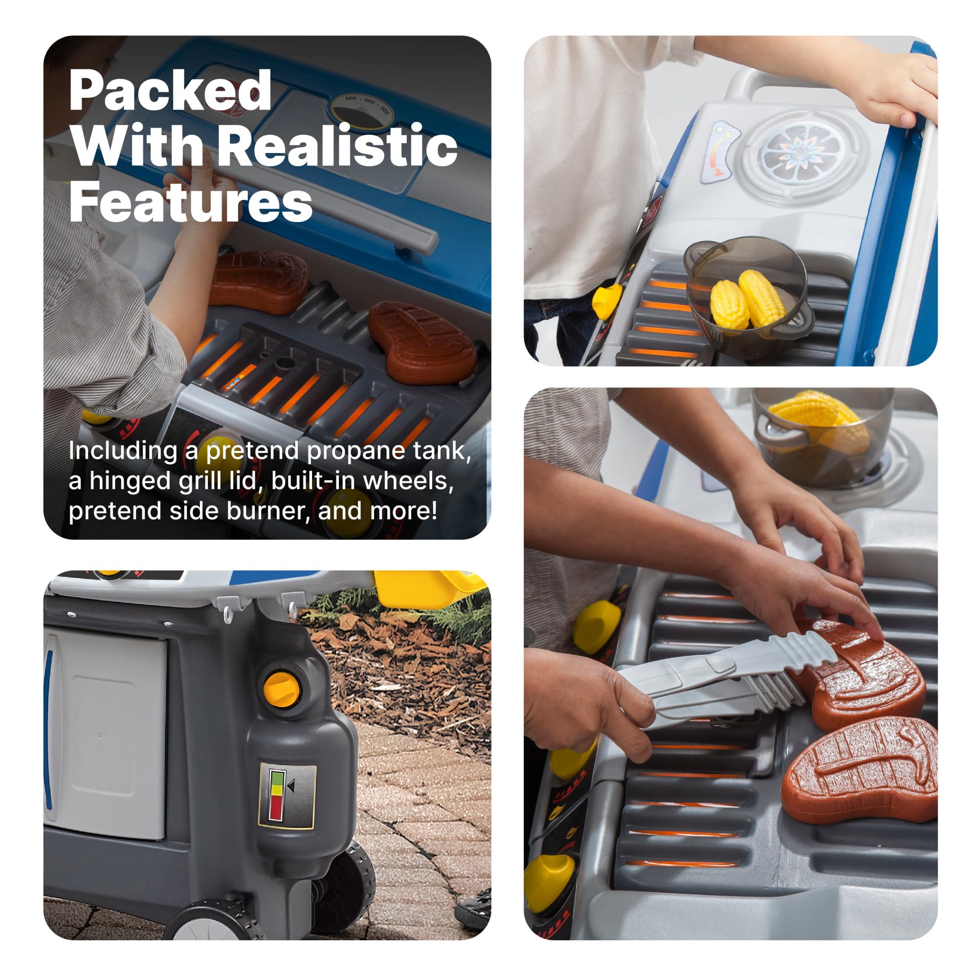 Step2 BBQ Grill Sizzle & Smoke Playset, Indoor/Outdoor Interactive Play with Sounds and Effects, Toddlers 3+ Years Old, 15 Piece Toy Accessories