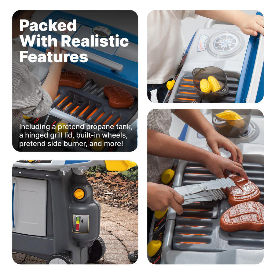 Step2 BBQ Grill Sizzle & Smoke Playset, Indoor/Outdoor Interactive Play with Sounds and Effects, Toddlers 3+ Years Old, 15 Piece Toy Accessories