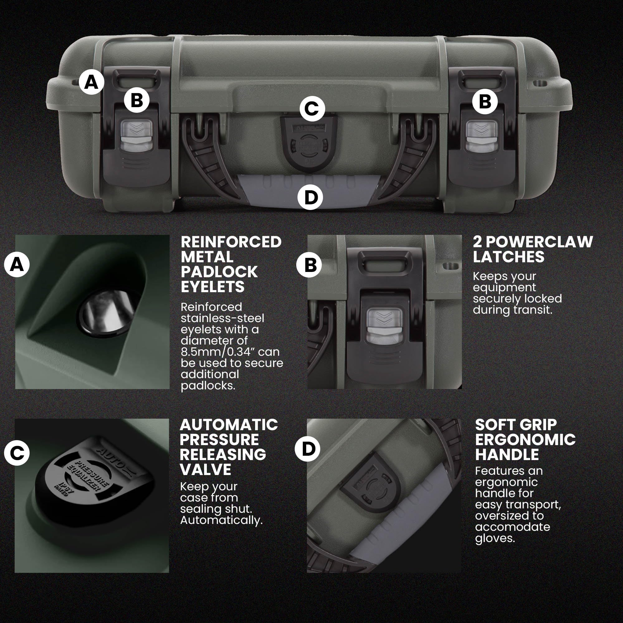 NANUK 909 Hard Case for Glock with Custom Foam Insert, IP67 Waterproof & Crushproof, Rugged Construction for Ultimate Protection, Made in North America – Olive (12.6” x 9” x 4.4”)