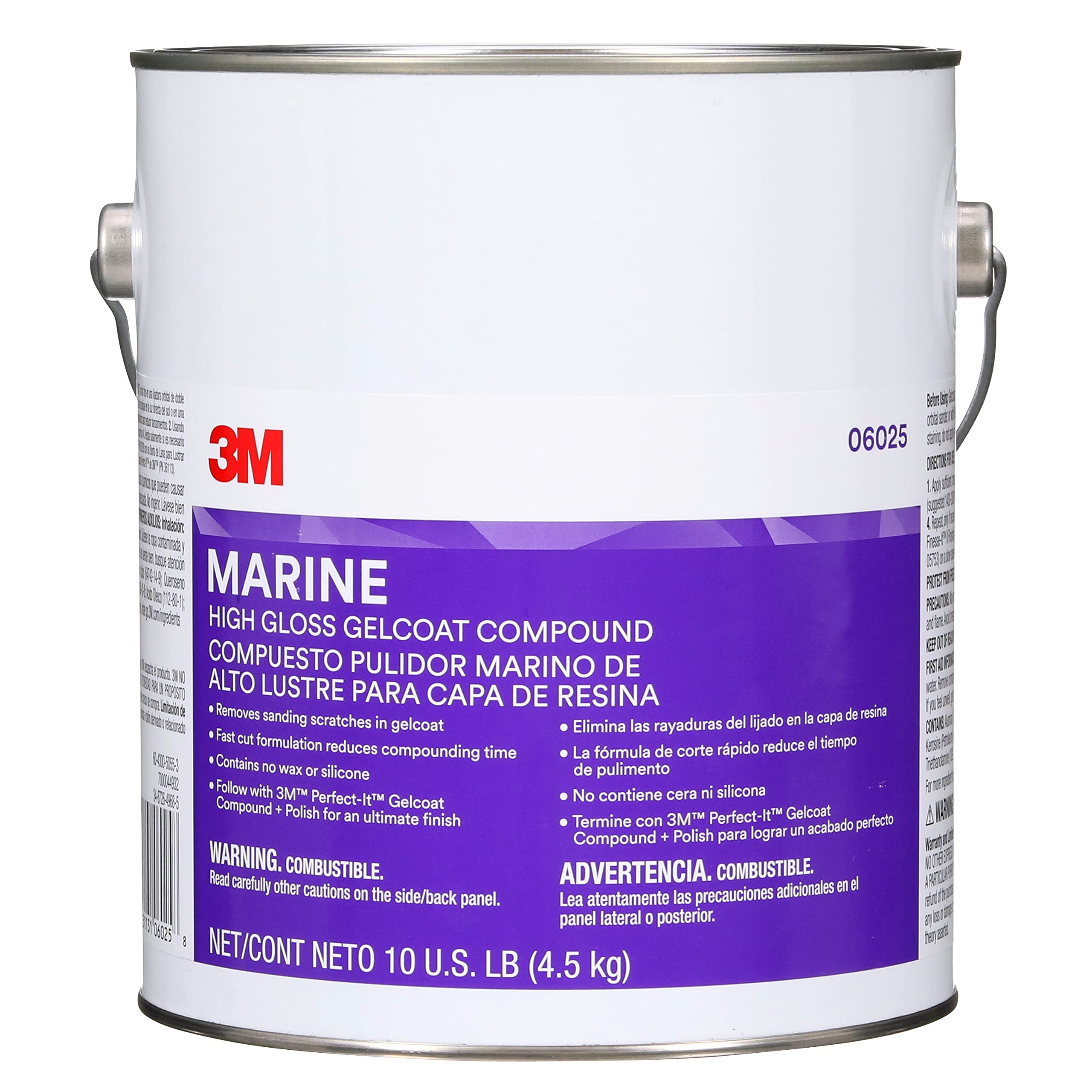 3M High Gloss Gelcoat Compound, Marine 06025, 10 lb, White