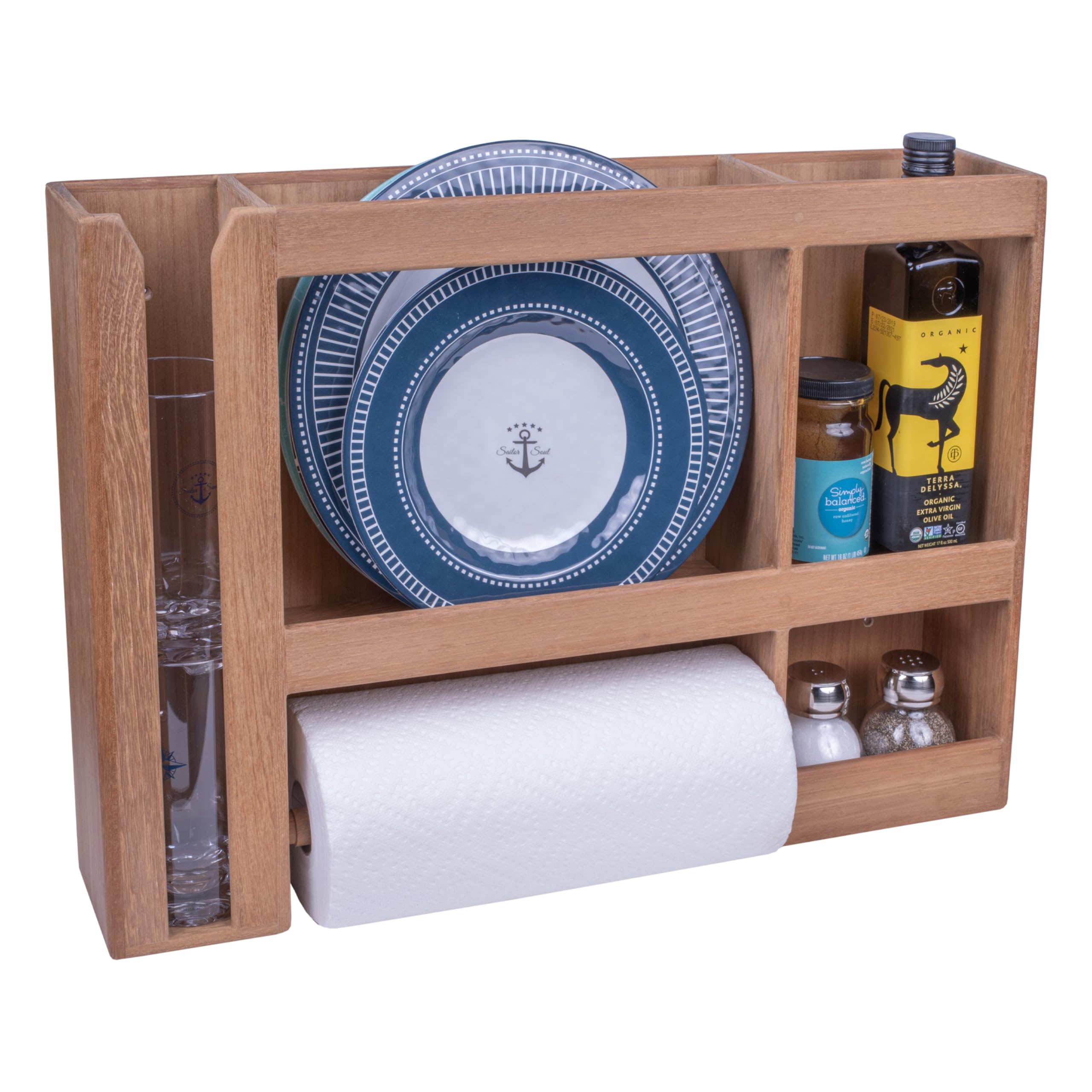 Teak Whitecap Dish/Cup/Paper Towel Rack
