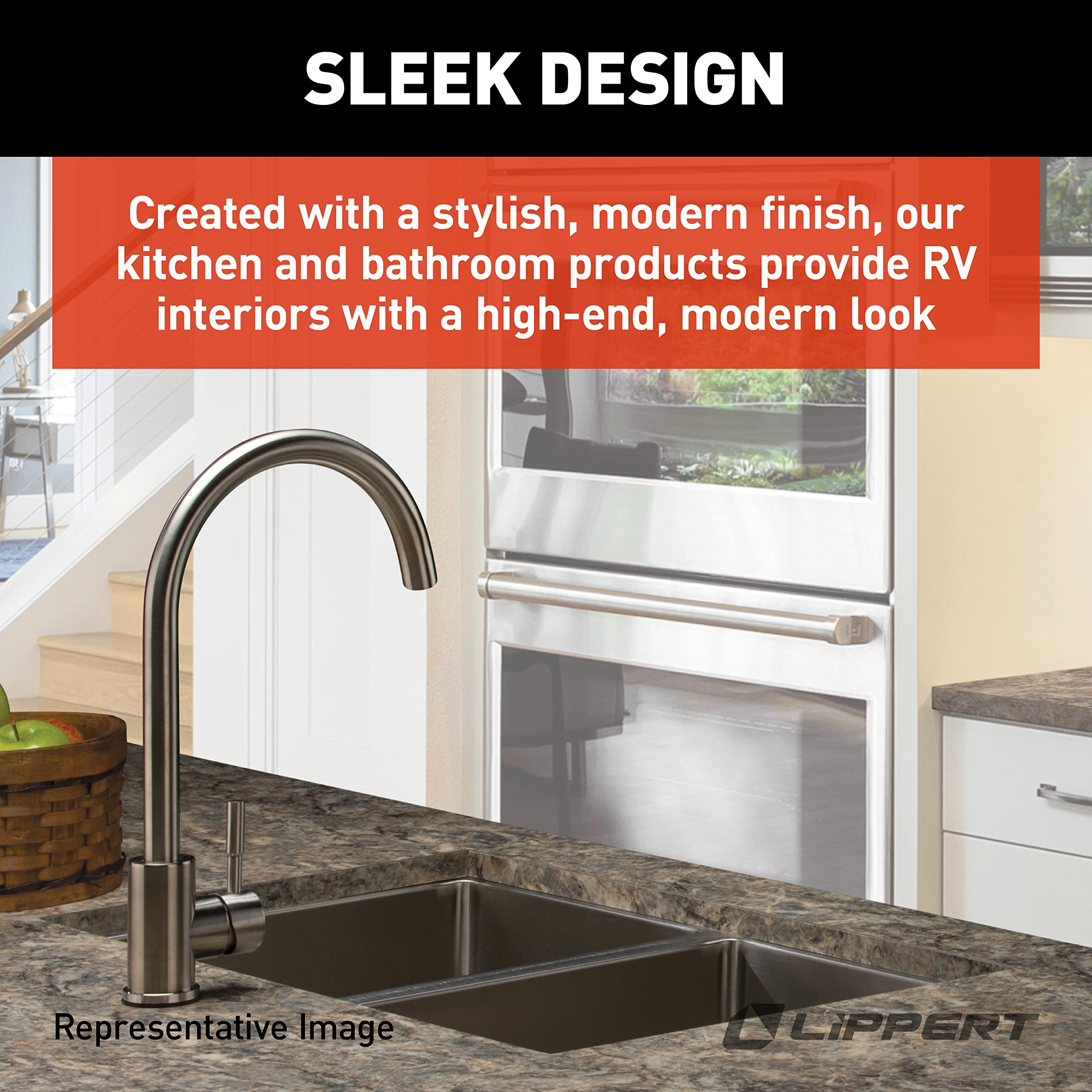Lippert Components Curved Gooseneck Flow Max Kitchen Faucet for RVs and Residential