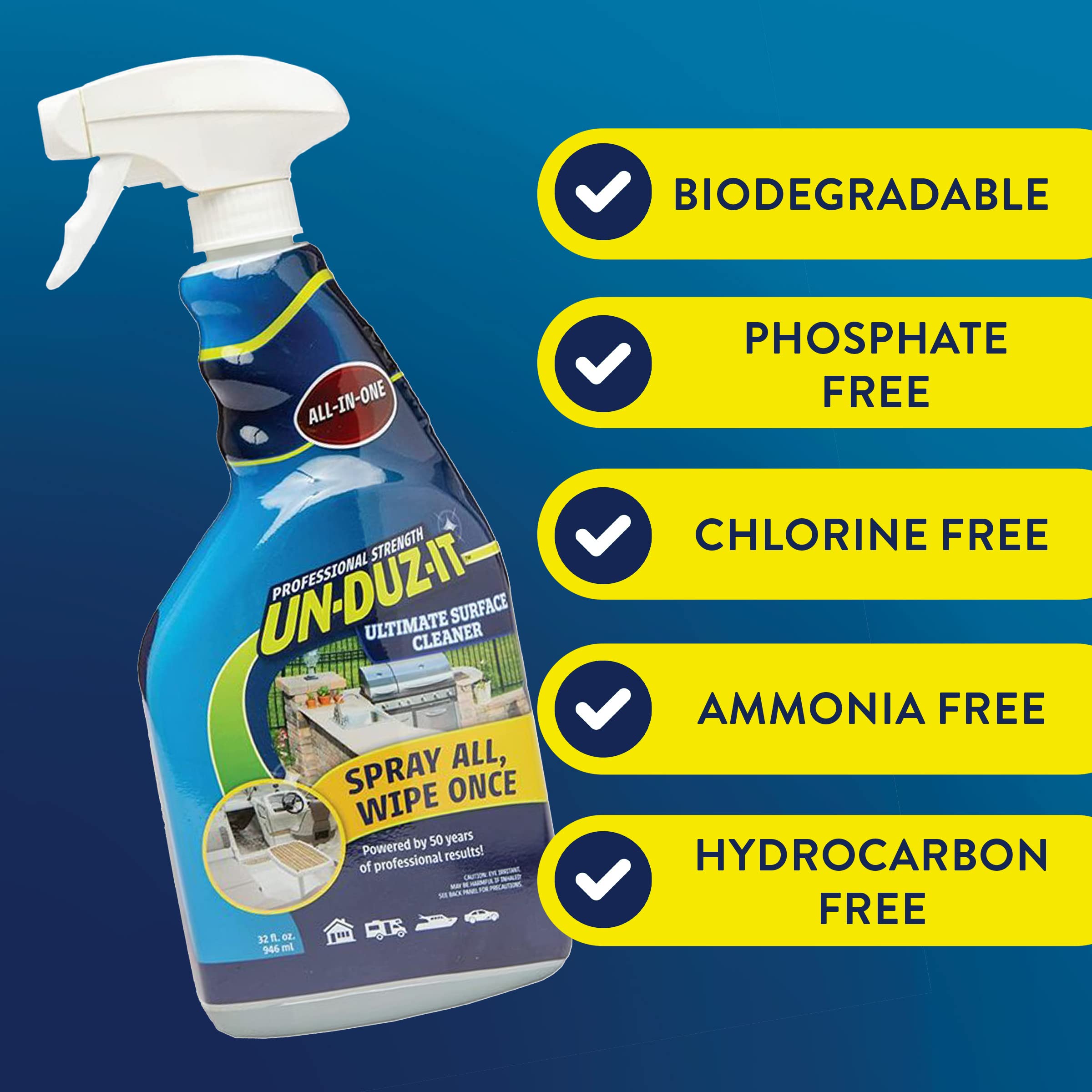 Vinyl Cleaner and Restorer Un-Duz-It, Multi-Surface Cleaner for Boats, RV, Auto and Outdoor Furniture, 32 Fl Oz Spray Bottle
