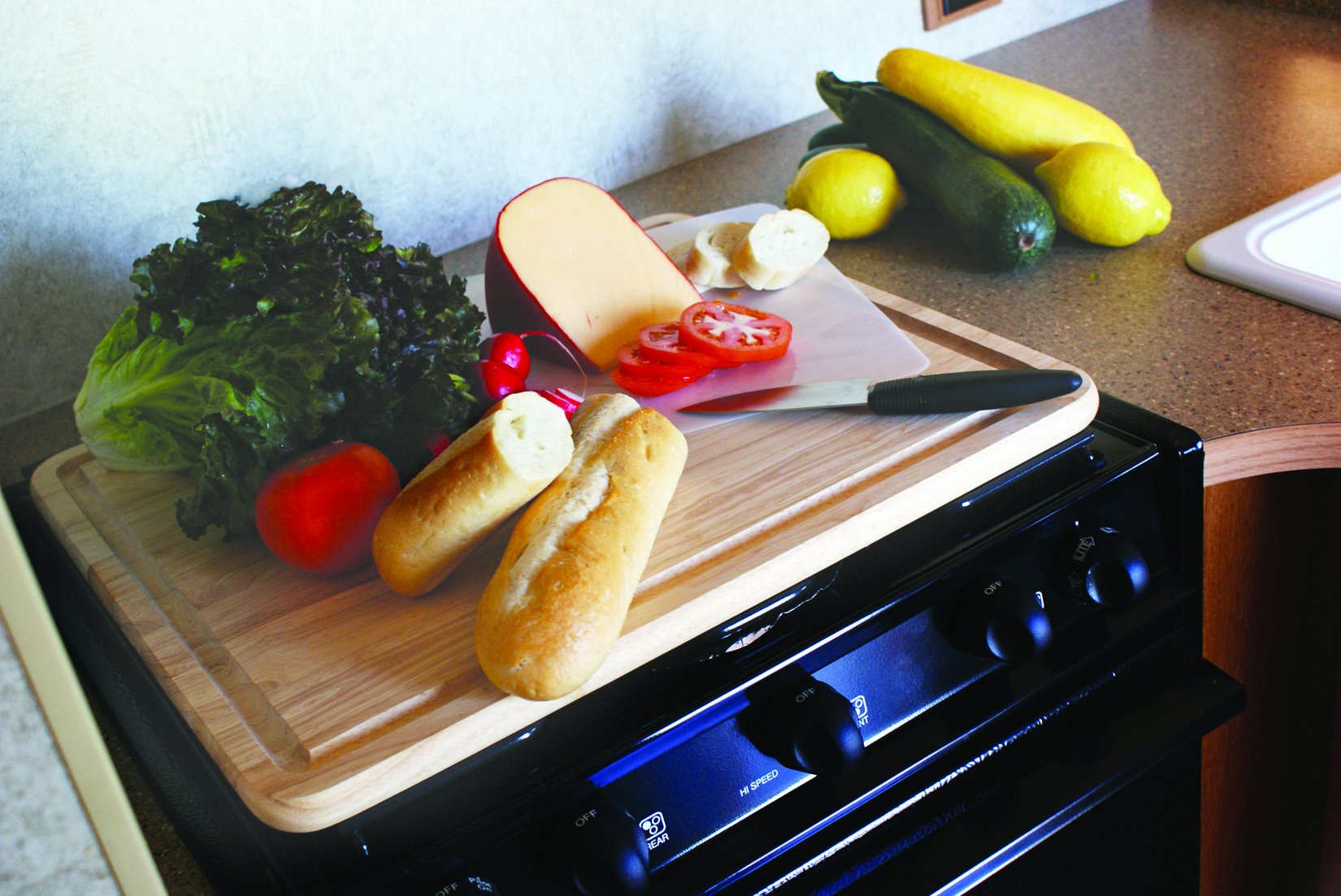 Hardwood Cutting Board and Stove Topper Camco with Non-Skid Backing, Includes Flexible Cutting Mat (43753)