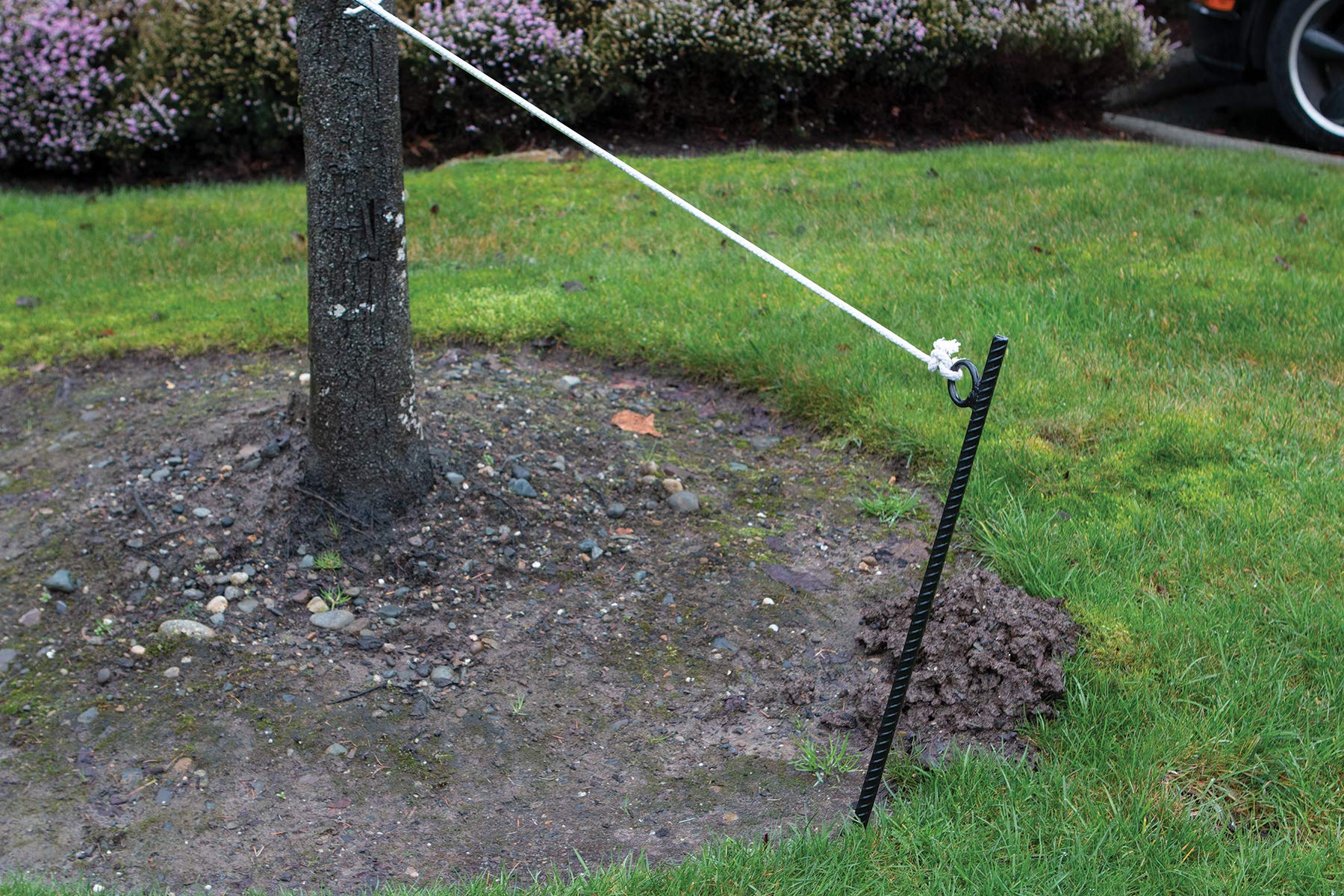 W9464 Performance Tool 40 Inch Heavy Duty Steel Rebar Ground Anchor Stakes with Chisel Point End and Welded Steel Loops for Multiple Applications