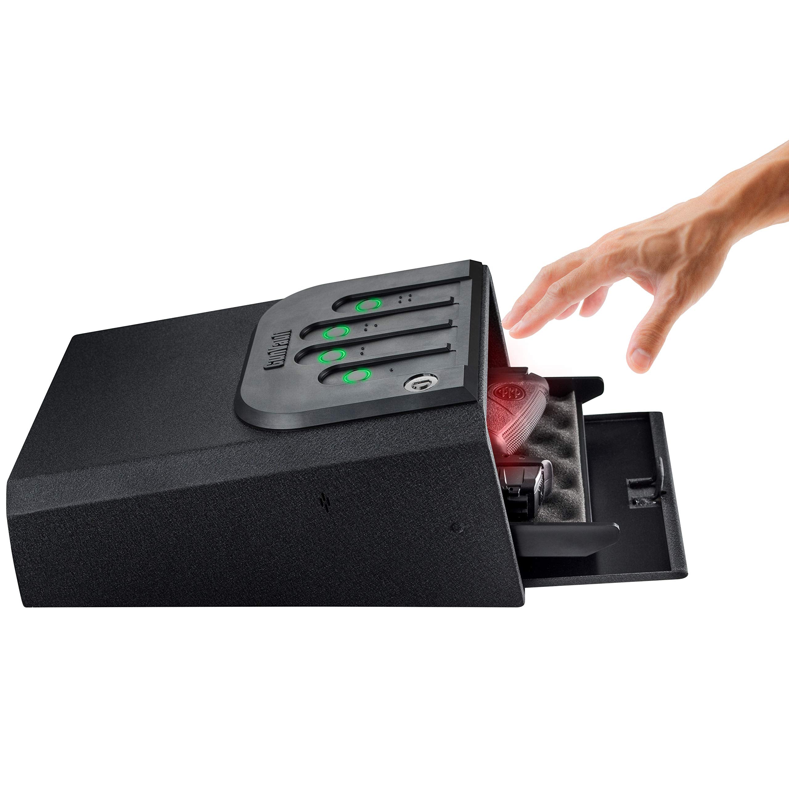 MiniVault GunVault - Quick Access Automatic Slide-Out Handgun Safe with Patented No-Eyes® Keypad (1 Pistol Capacity)