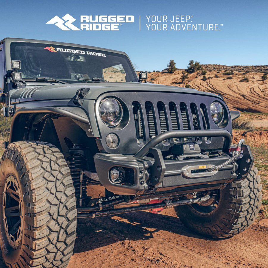 Arcus Rugged Ridge Bumper, Front for Jeep Wrangler JK | Stubby w/Tubular Overrider, Steel, Black | 11549.13 | Fits 2007-2018 Jeep Wrangler JK