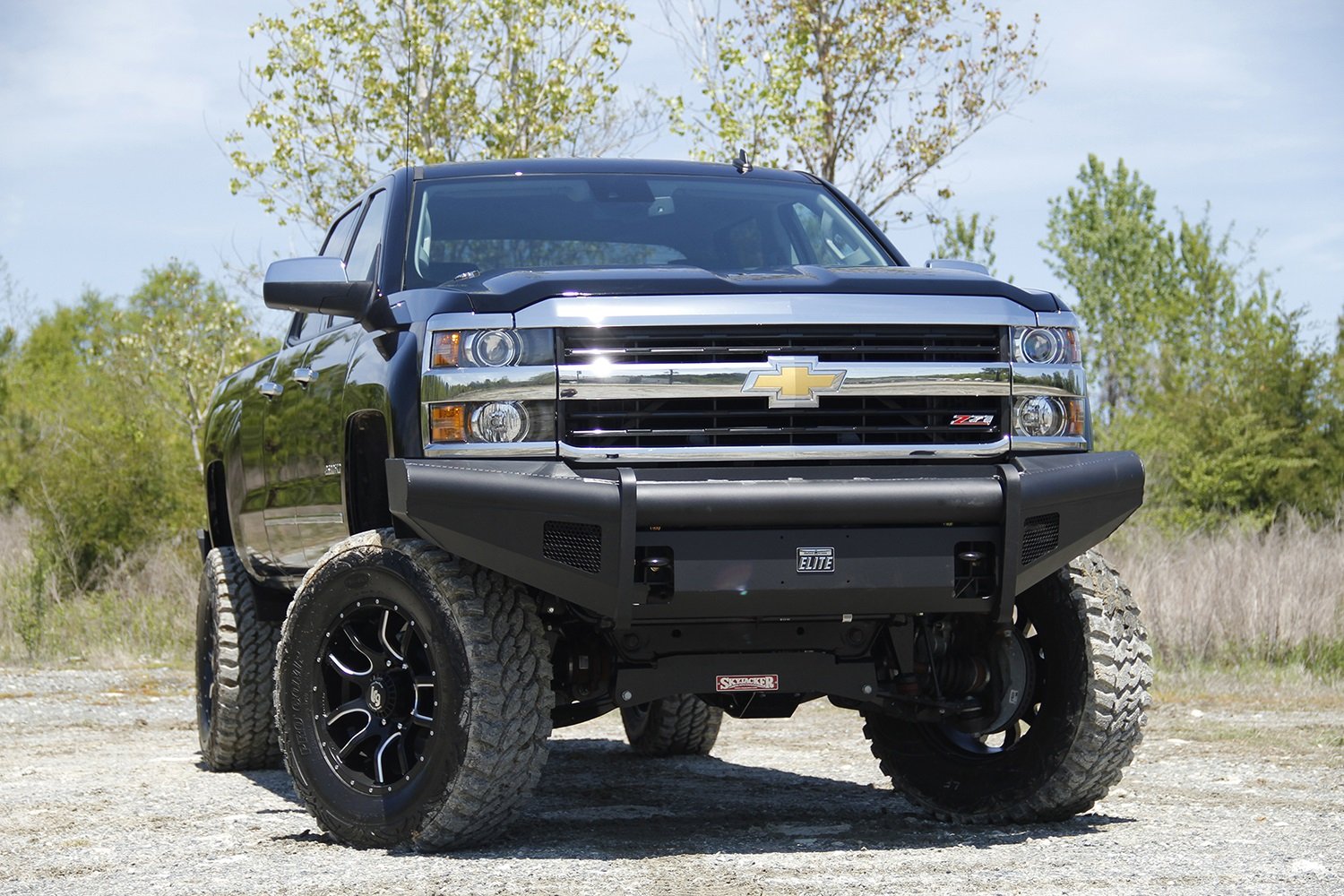 Fab Fours Elite Front Bumper CH08-Q2061-1 2 Stage Black Powder Coated w/o Full Grill Guard Incl. Light Cut-Outs