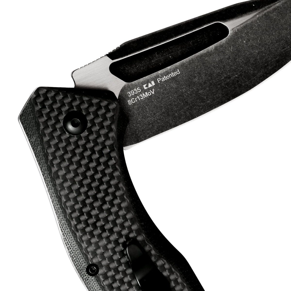Kershaw Pocket Knife Flourish (3935); 3.5-Inch Blackwash Clip Point Blade with Black Carbon Fiber Handle; Features SpeedSafe Assisted Opening, Flipper, Lanyard Hole and Reversible Pocket Clip; 5.3 OZ.