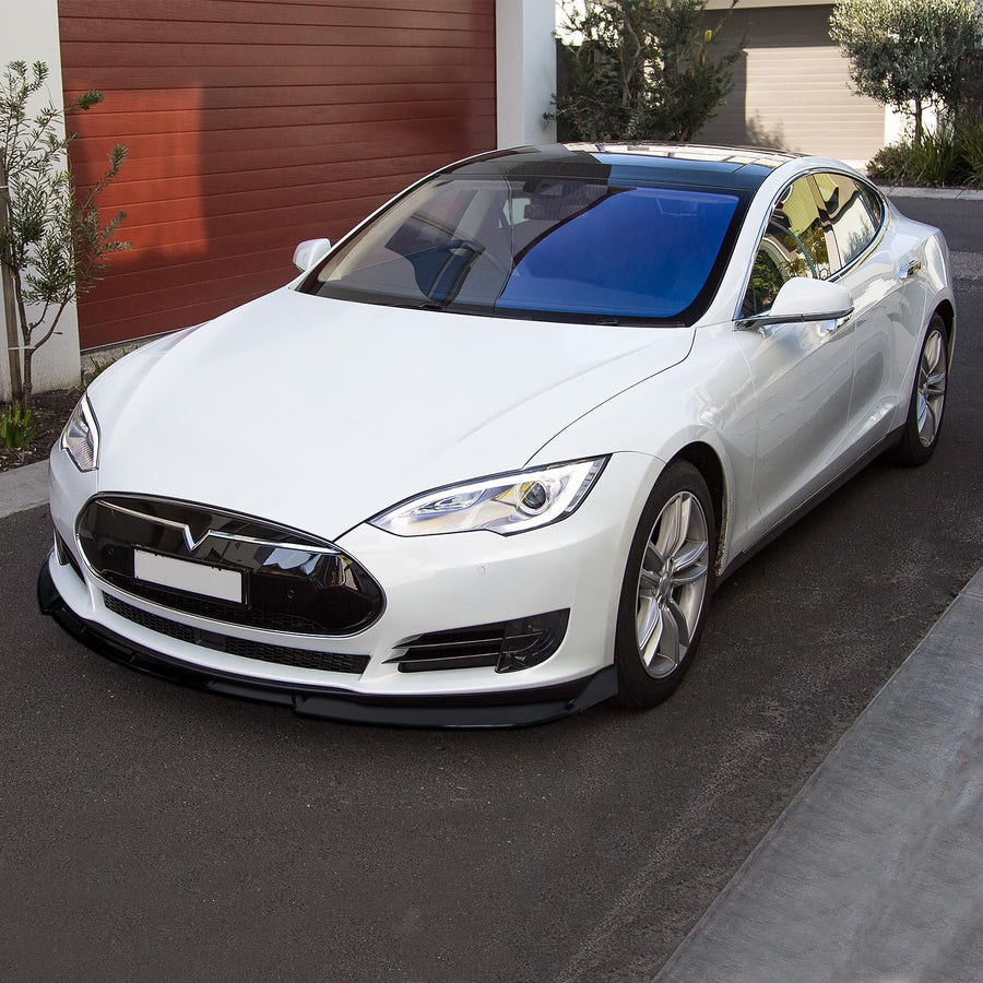 Front Bumper Lip Spec-D Tuning Glossy Black Compatible with 2012-2015 Tesla Model S, 2016 Tesla Model S with Old Style Bumper