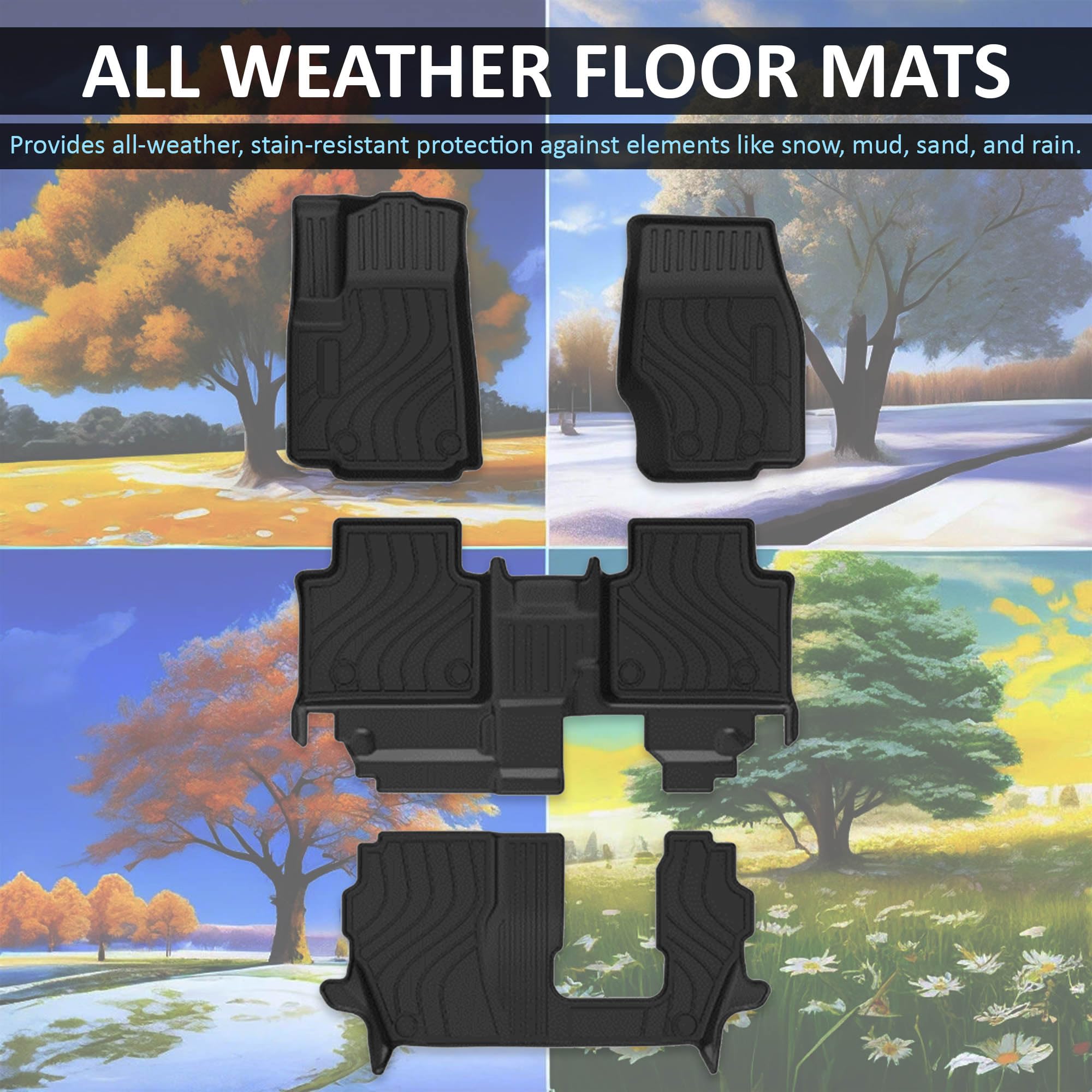TOTALINER Black Horse Heavy Duty Floor Mat Anti-Skid Black 1.37'' Thickness Compatible with 2023-2024 Jeep Grand Cherokee L 7-Seats -FMJGC23
