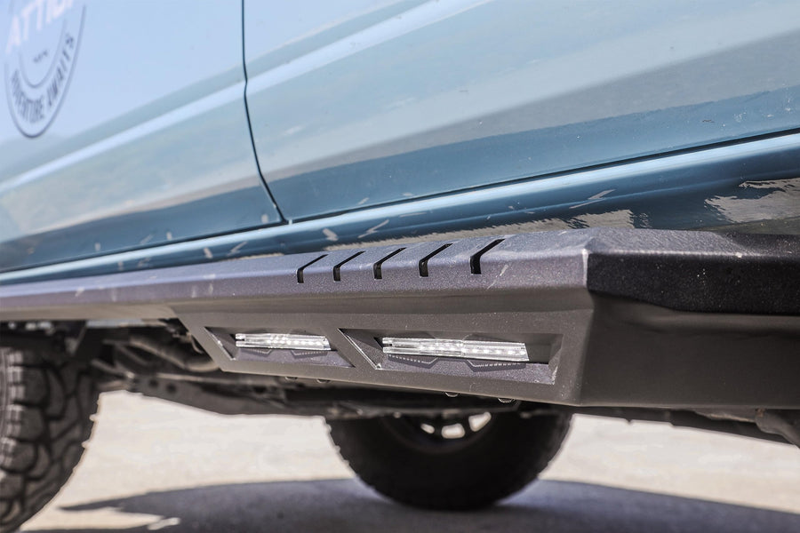 Attica4x4 Cobra Tek - Side Step w/Step Lights | Compatible with Ford Bronco (2021-2023) | Durable Steel Construction | Adventure-Ready Design | Textured Black Powder Coat.