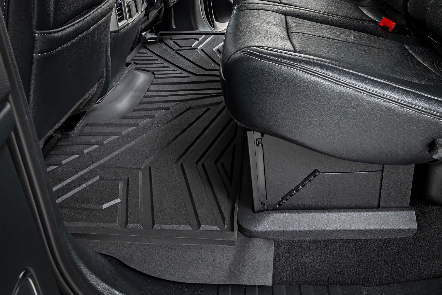 Flex-Fit Rough Country Floor Mats for Ford F-250/350 Super Duty (2017-2025) Crew Cab - Front & Rear Set, Custom All-Weather Non-Slip TPE Liners w/Spill Saver Lip