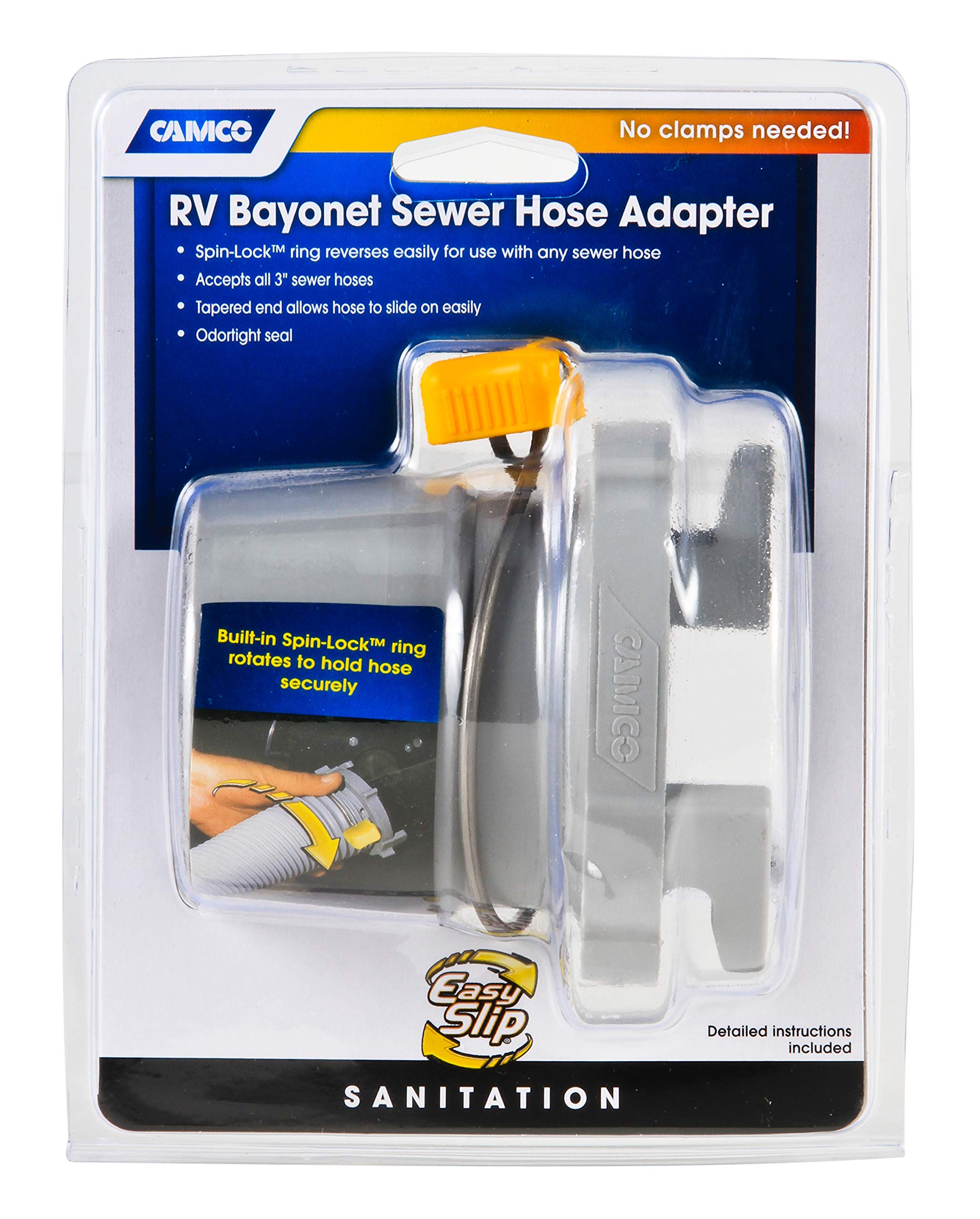 Camco Easy Slip Hose Straight Adapter with Slip-Lock Rings - Securely Connects Your Sewer to RV and Stores with Sewer in Standard 4" Bumper (39173)