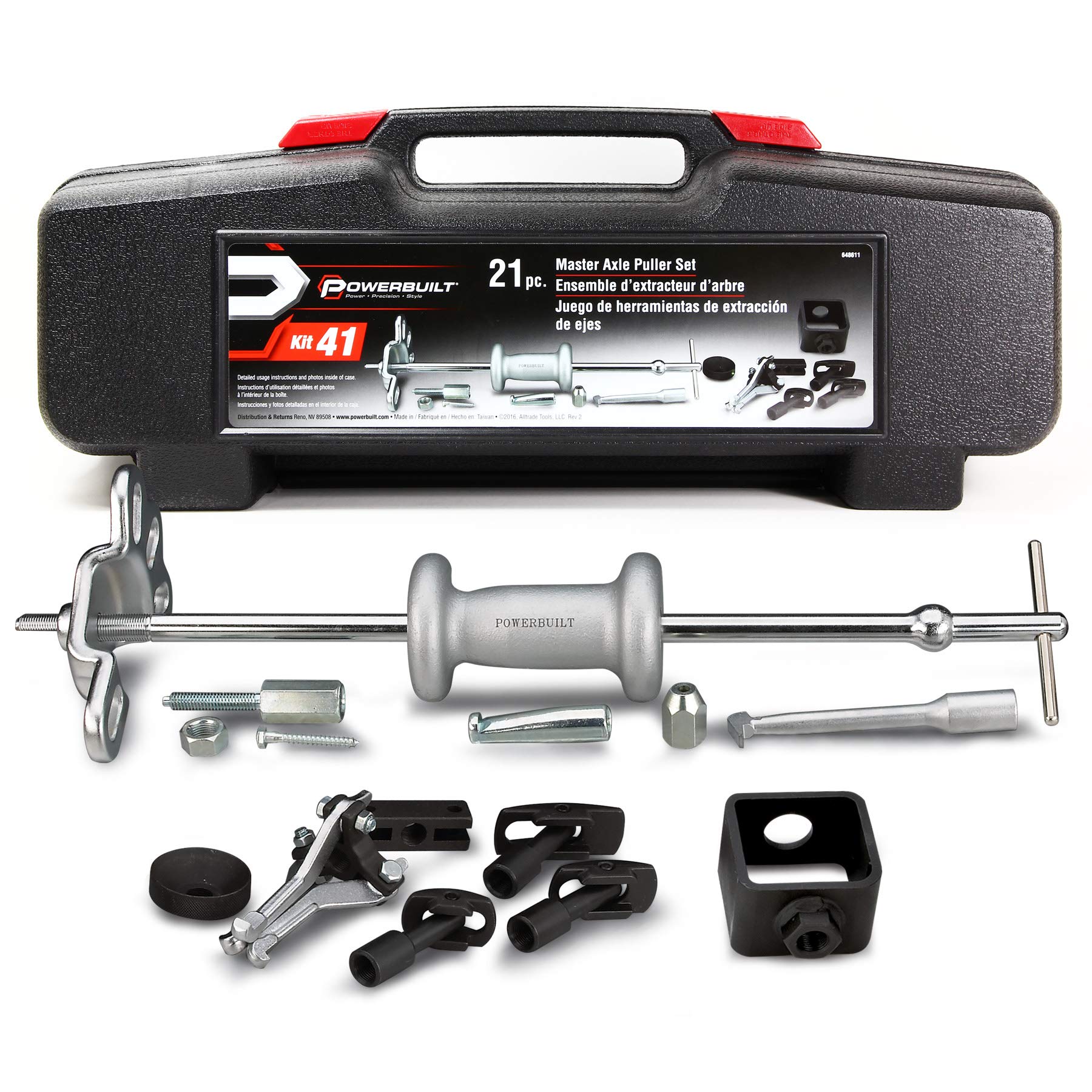 Master Powerbuilt Axle Puller Tool Set, Remove Car Front and Rear, Bearings and Seals, Vehicle Repair 21 Piece Kit - 648611, Silver